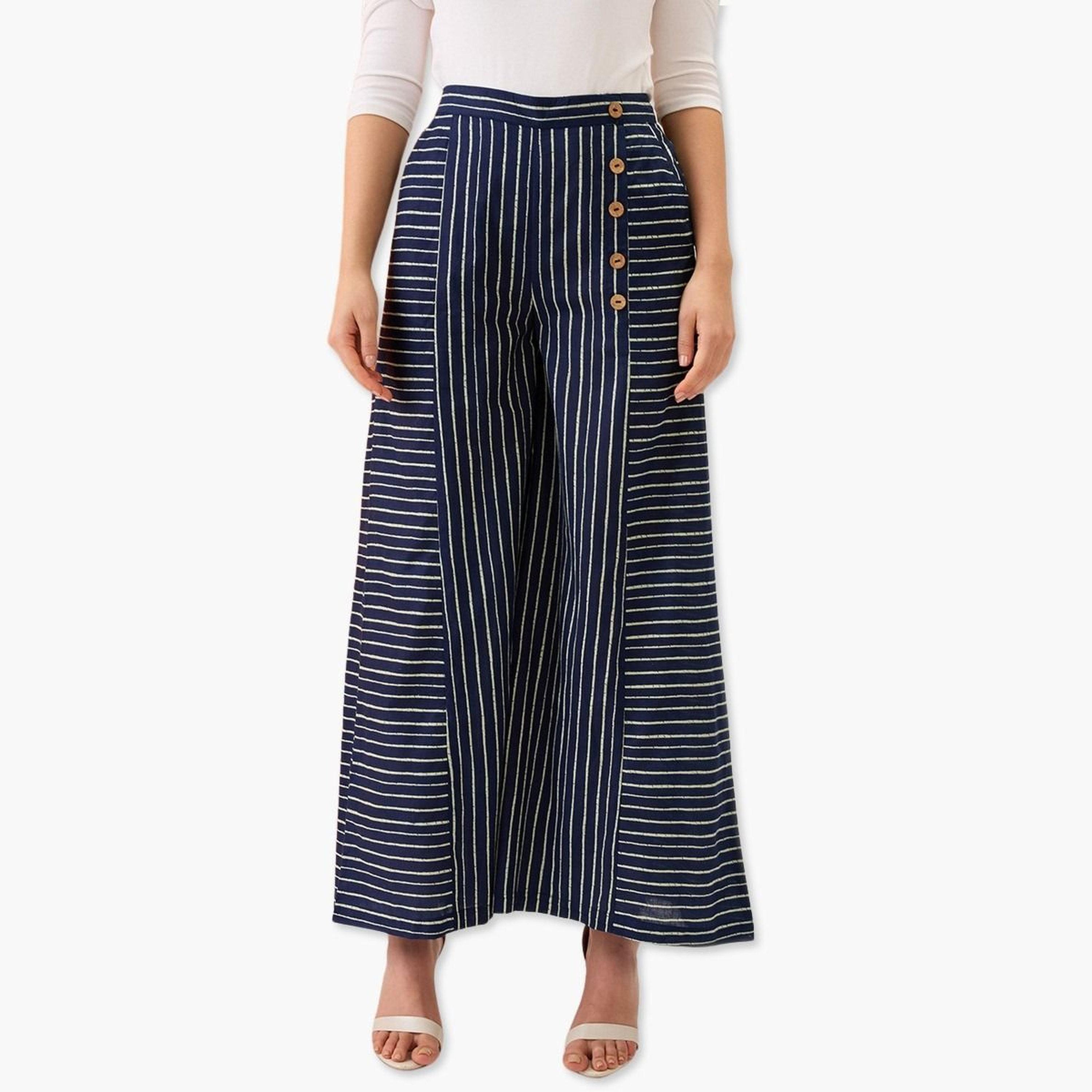 غلوبوص × ستايلي - بنطال بالازو مخطط بتفاصيل أزرار-women-clothing-ethnicwear-bottoms-palazzos-image-1
