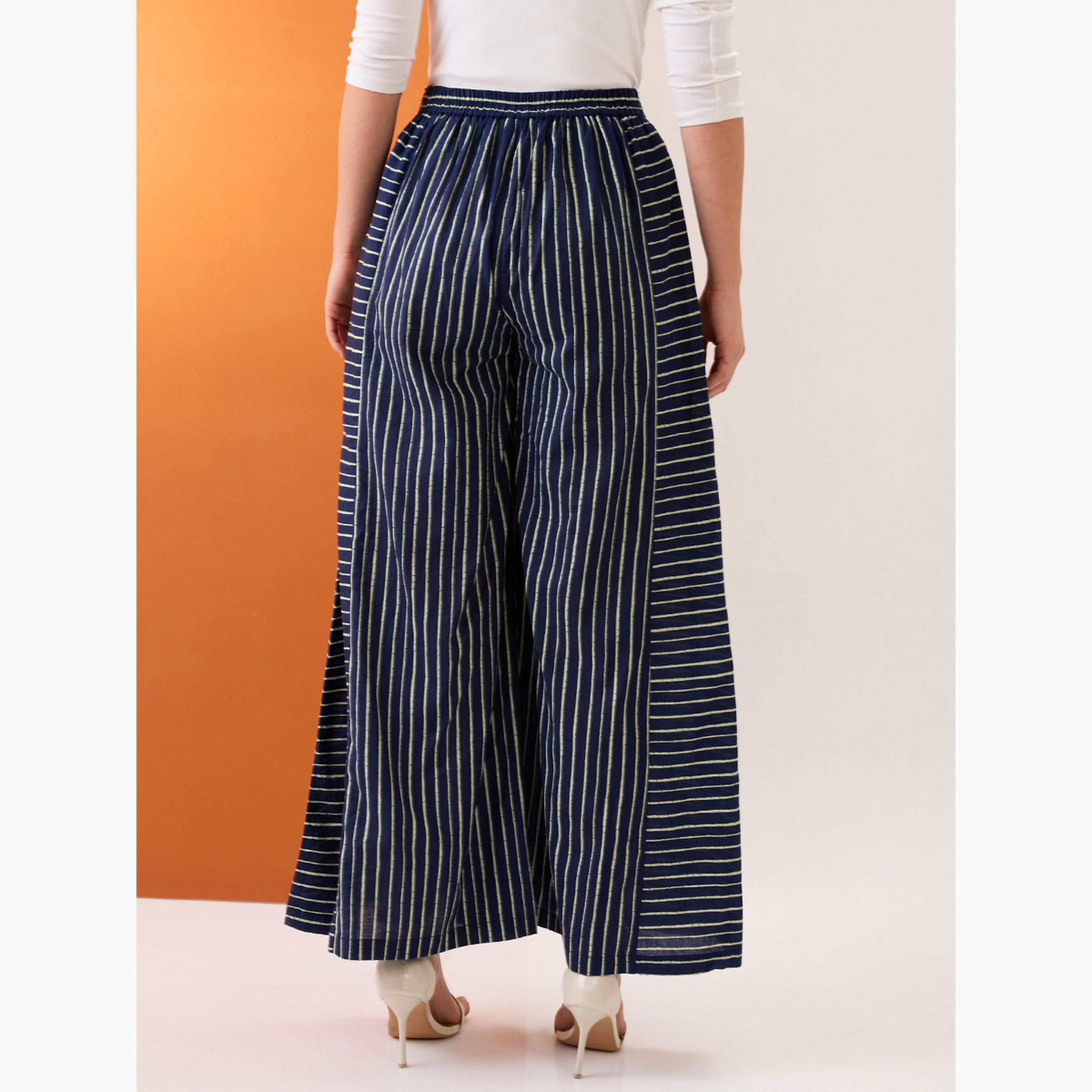 غلوبوص × ستايلي - بنطال بالازو مخطط بتفاصيل أزرار-women-clothing-ethnicwear-bottoms-palazzos-image-5