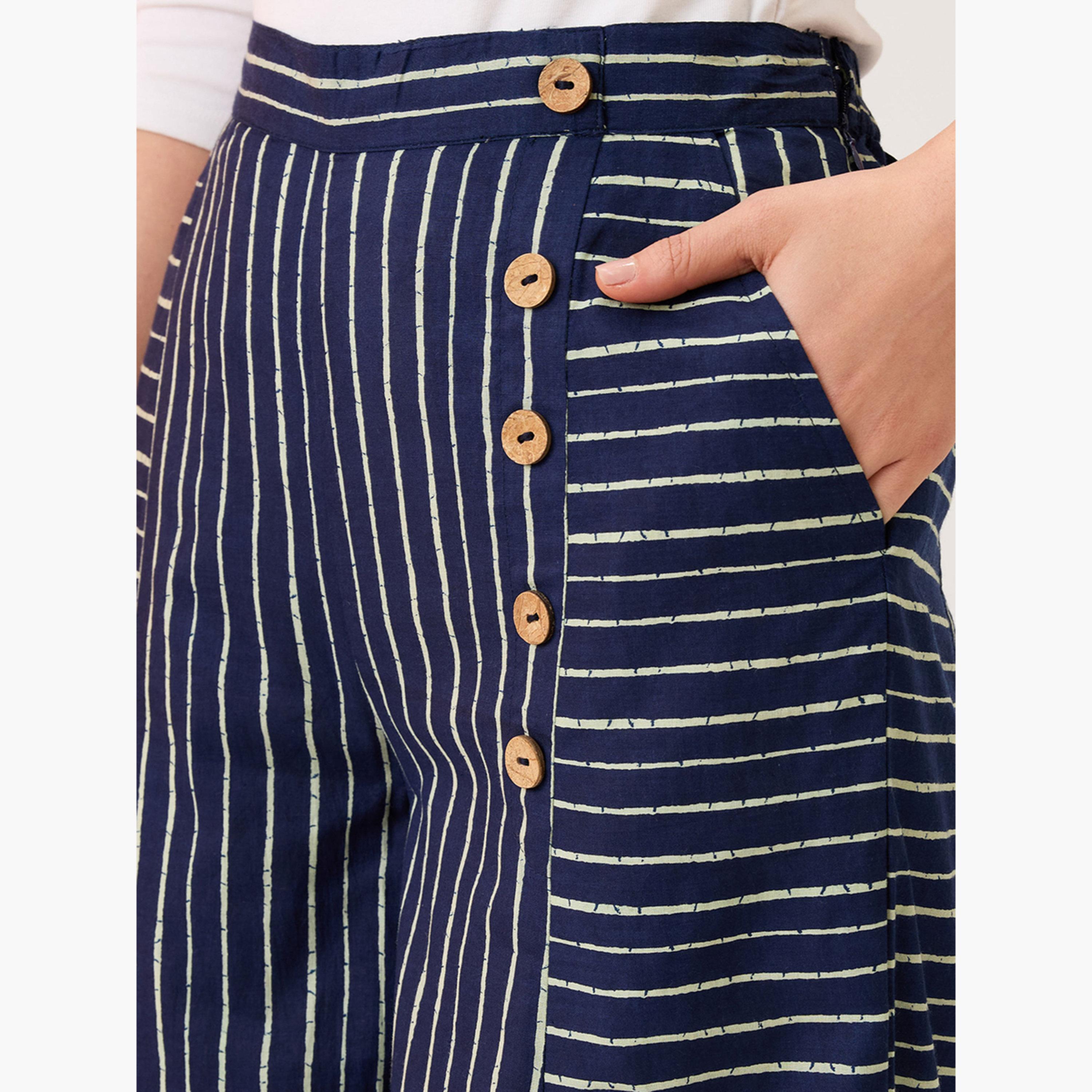 غلوبوص × ستايلي - بنطال بالازو مخطط بتفاصيل أزرار-women-clothing-ethnicwear-bottoms-palazzos-image-6
