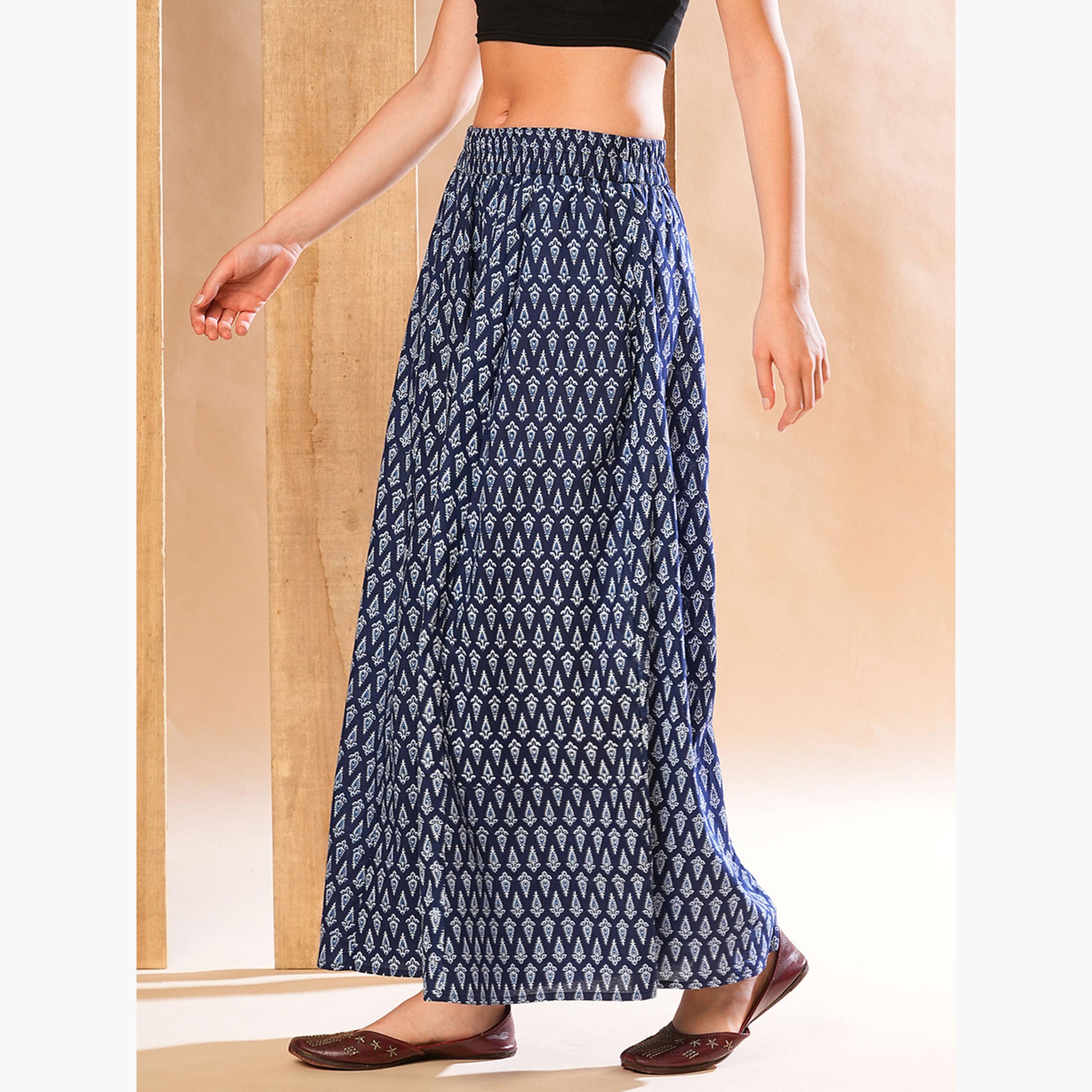 غلوبوص × ستايلي - بنطالات بالازو خصر مطاطي نقشة عرقية-women-clothing-ethnicwear-bottoms-palazzos-image-5
