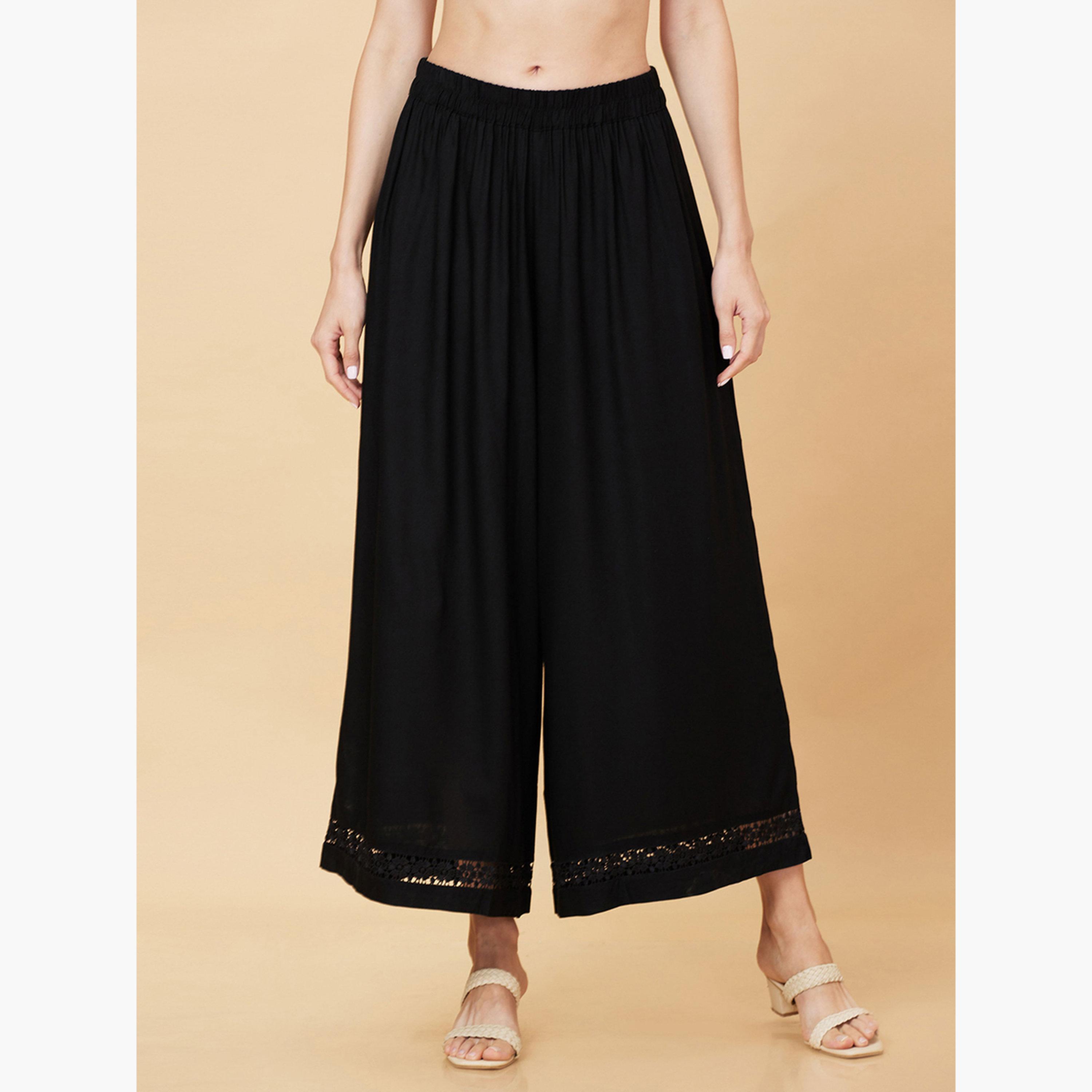 Globus X Styli Floral Lace Hem Design Wide Leg Ethnic Palazzos-women-clothing-ethnicwear-bottoms-palazzos-image-1