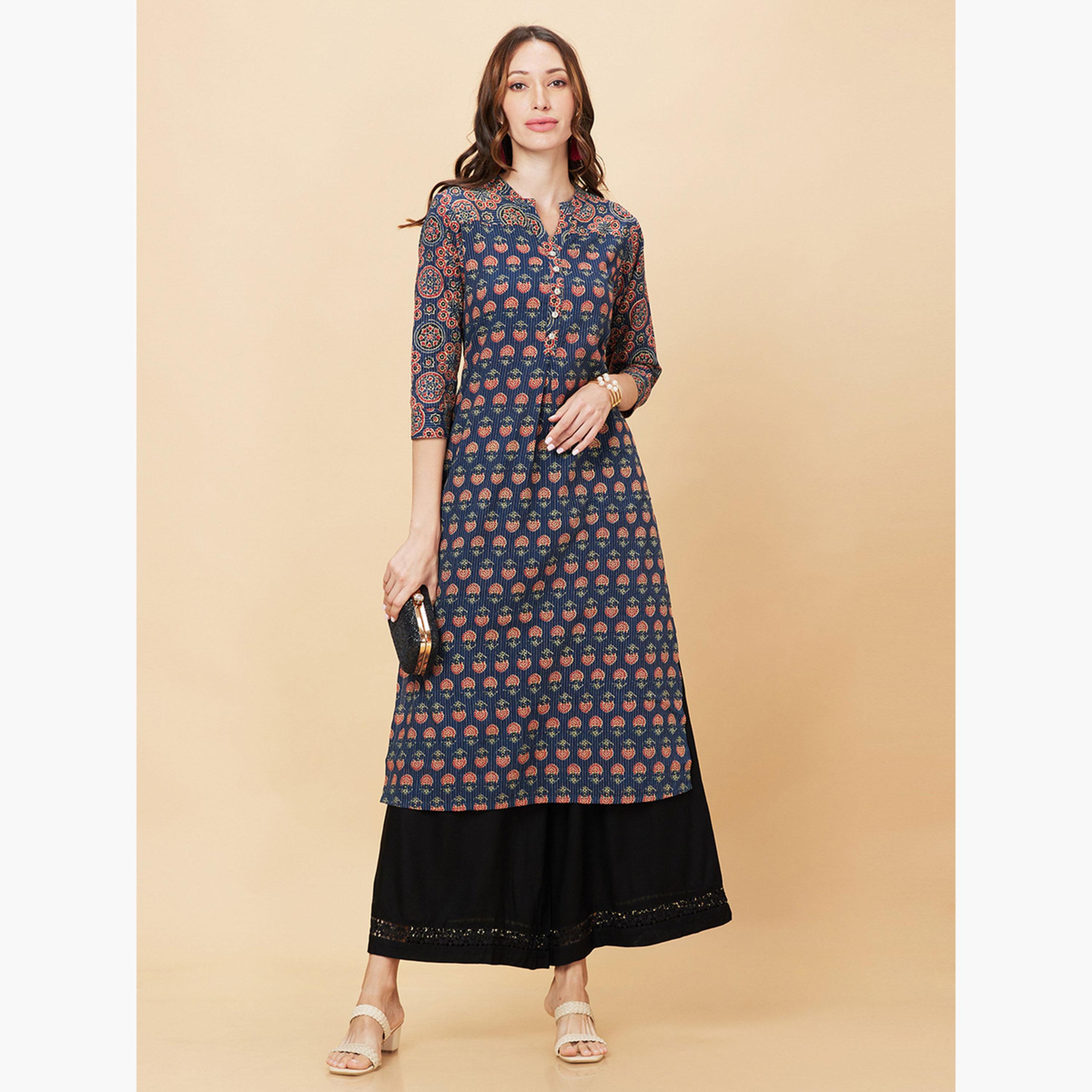 غلوبوص × ستايلي - بنطال بالازو واسع الساق العرقي بتصميم حاشية من الدانتيل الزهري-women-clothing-ethnicwear-bottoms-palazzos-image-2