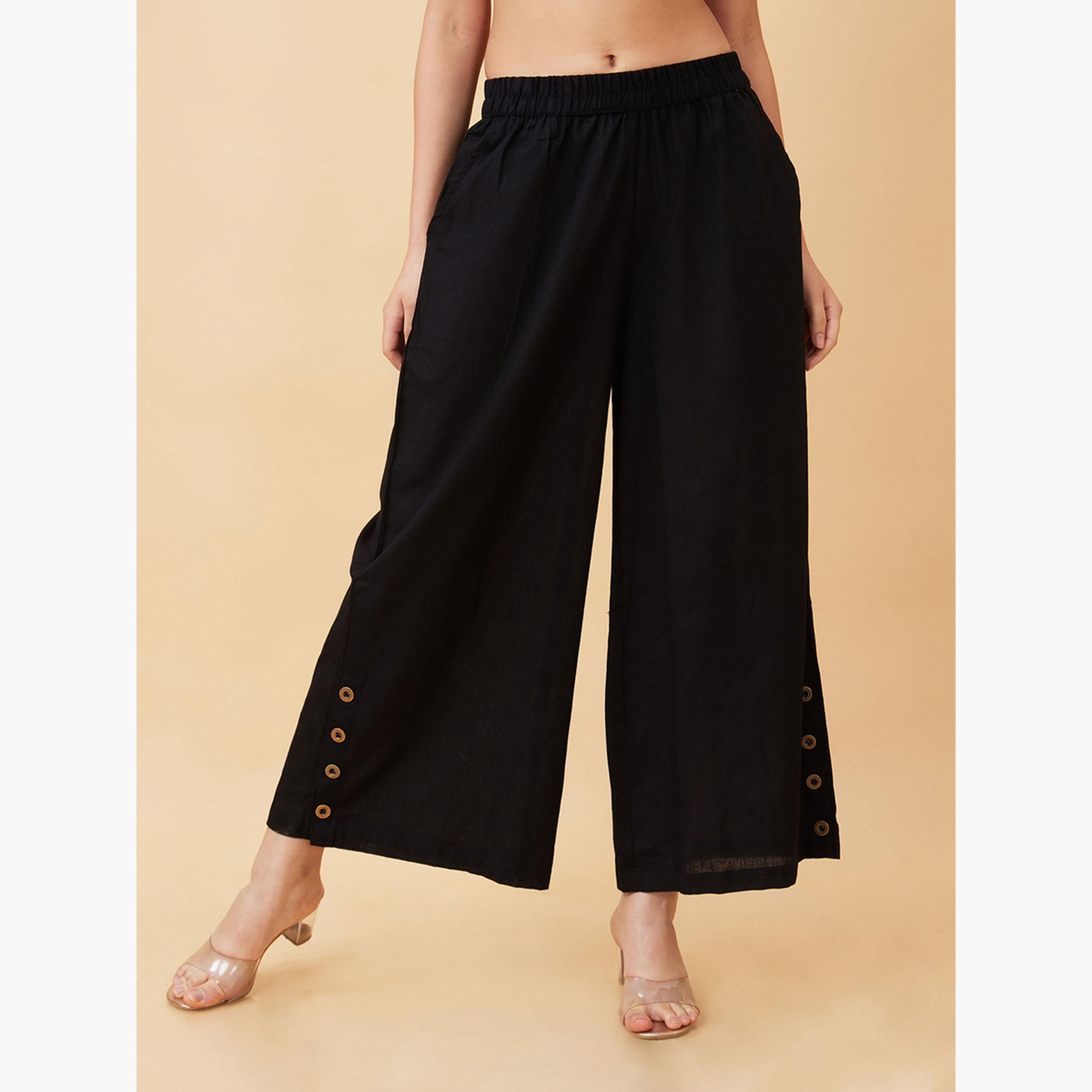 Globus X Styli Buttons Detail Wide Leg Ethnic Palazzos-women-clothing-ethnicwear-bottoms-palazzos-image-1