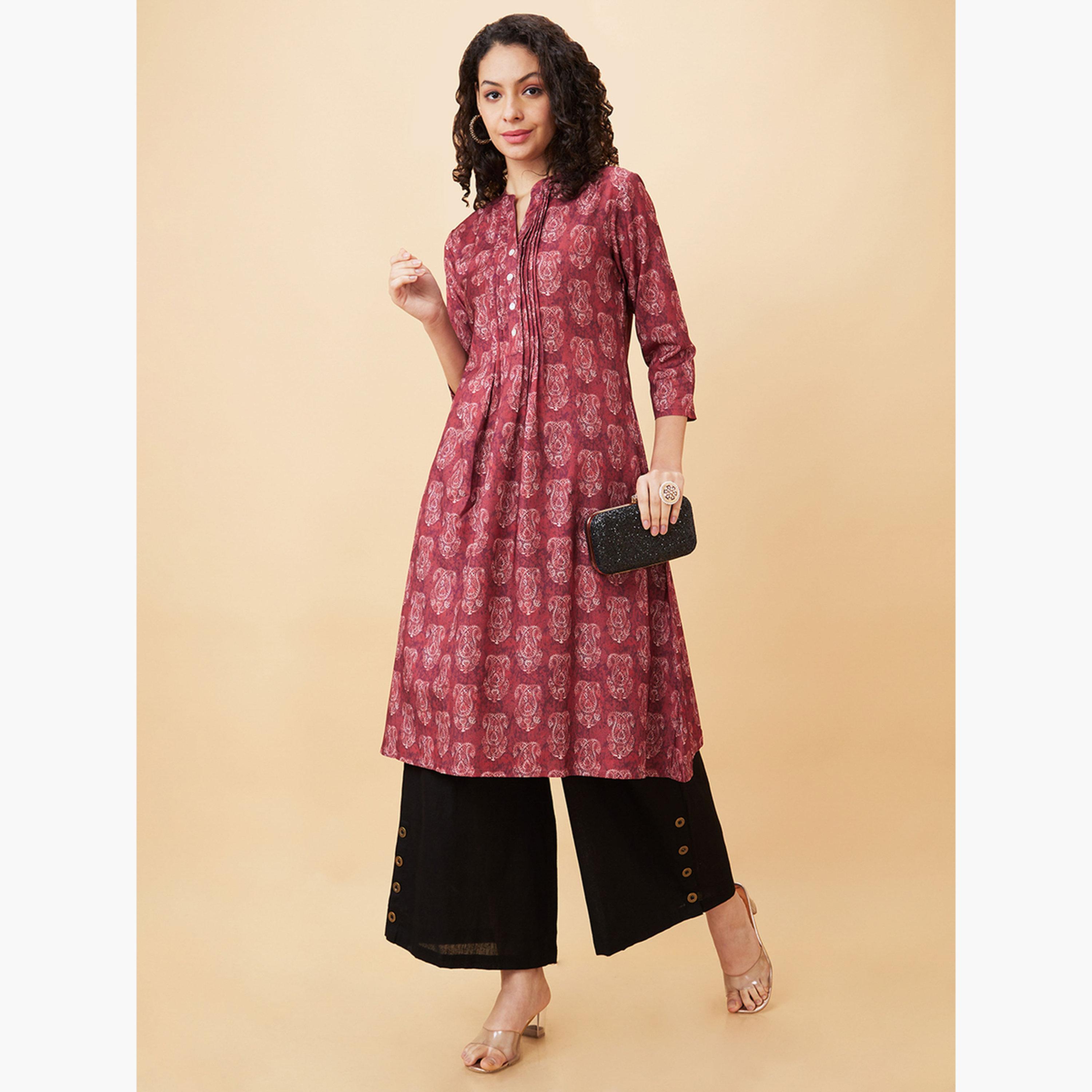 Globus X Styli Buttons Detail Wide Leg Ethnic Palazzos-women-clothing-ethnicwear-bottoms-palazzos-image-2