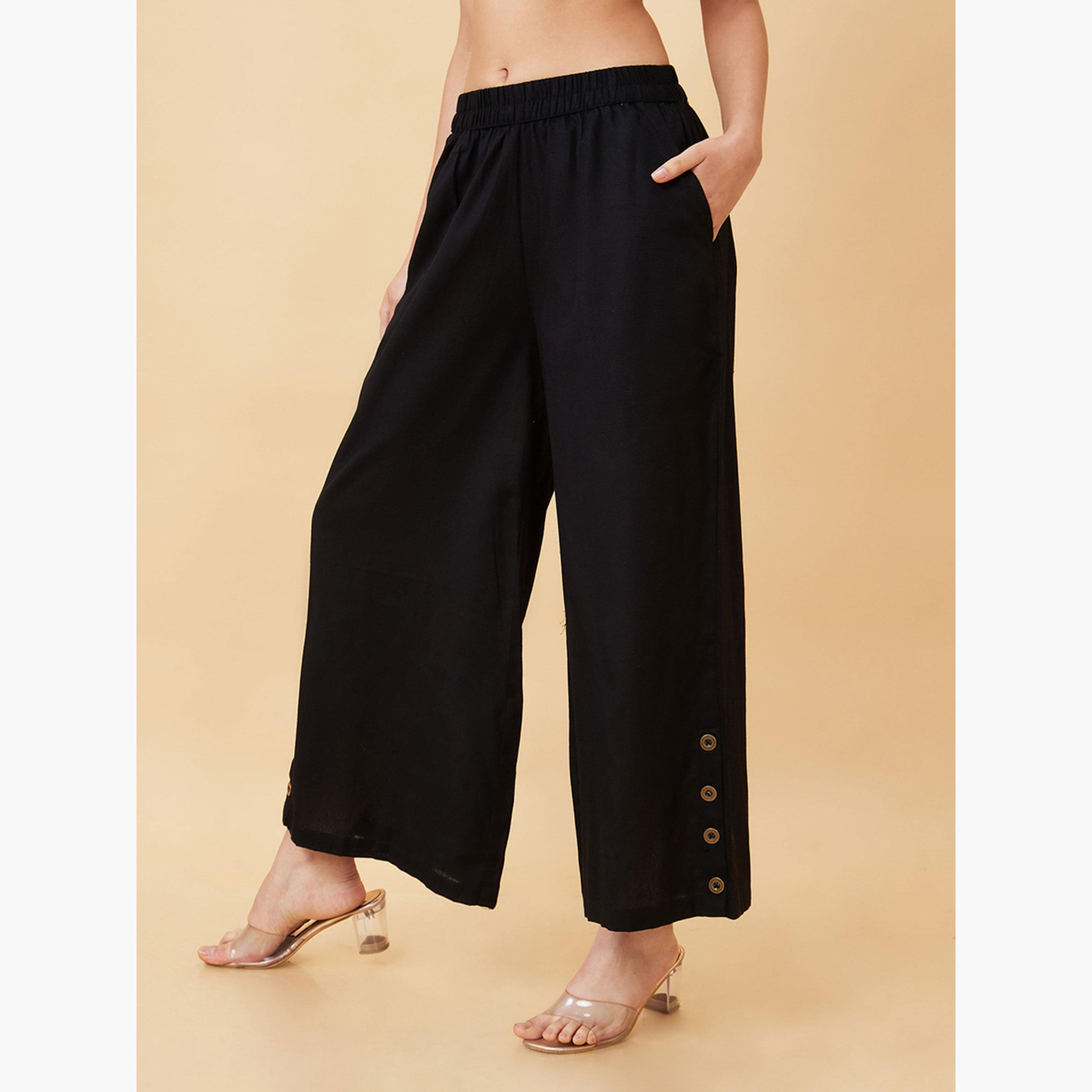 Globus X Styli Buttons Detail Wide Leg Ethnic Palazzos-women-clothing-ethnicwear-bottoms-palazzos-image-4