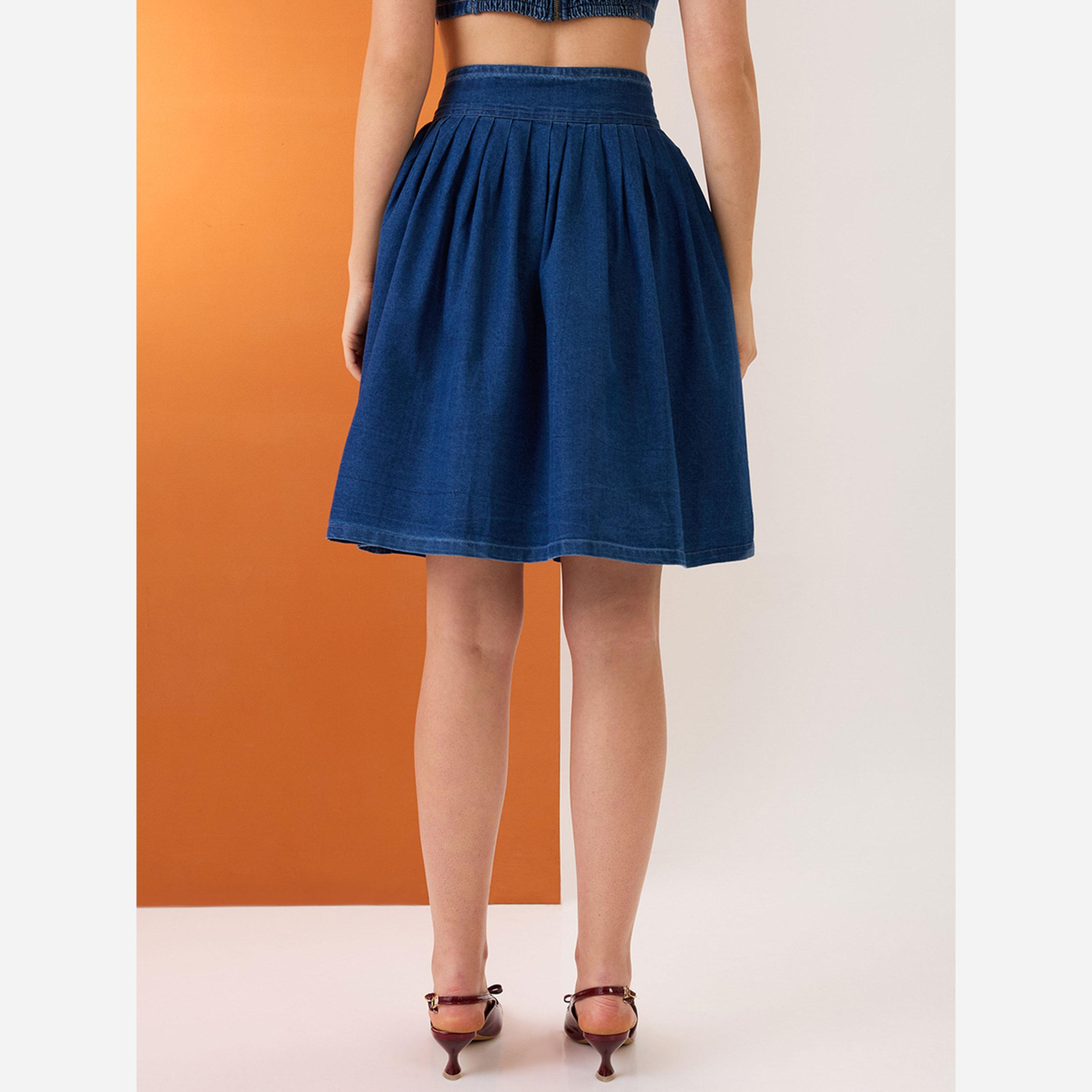 غلوبوص × ستايلي - تنورة جينز قصيرة لون أزرقمطوية بأزرار-women-clothing-bottoms-skirts-image-5