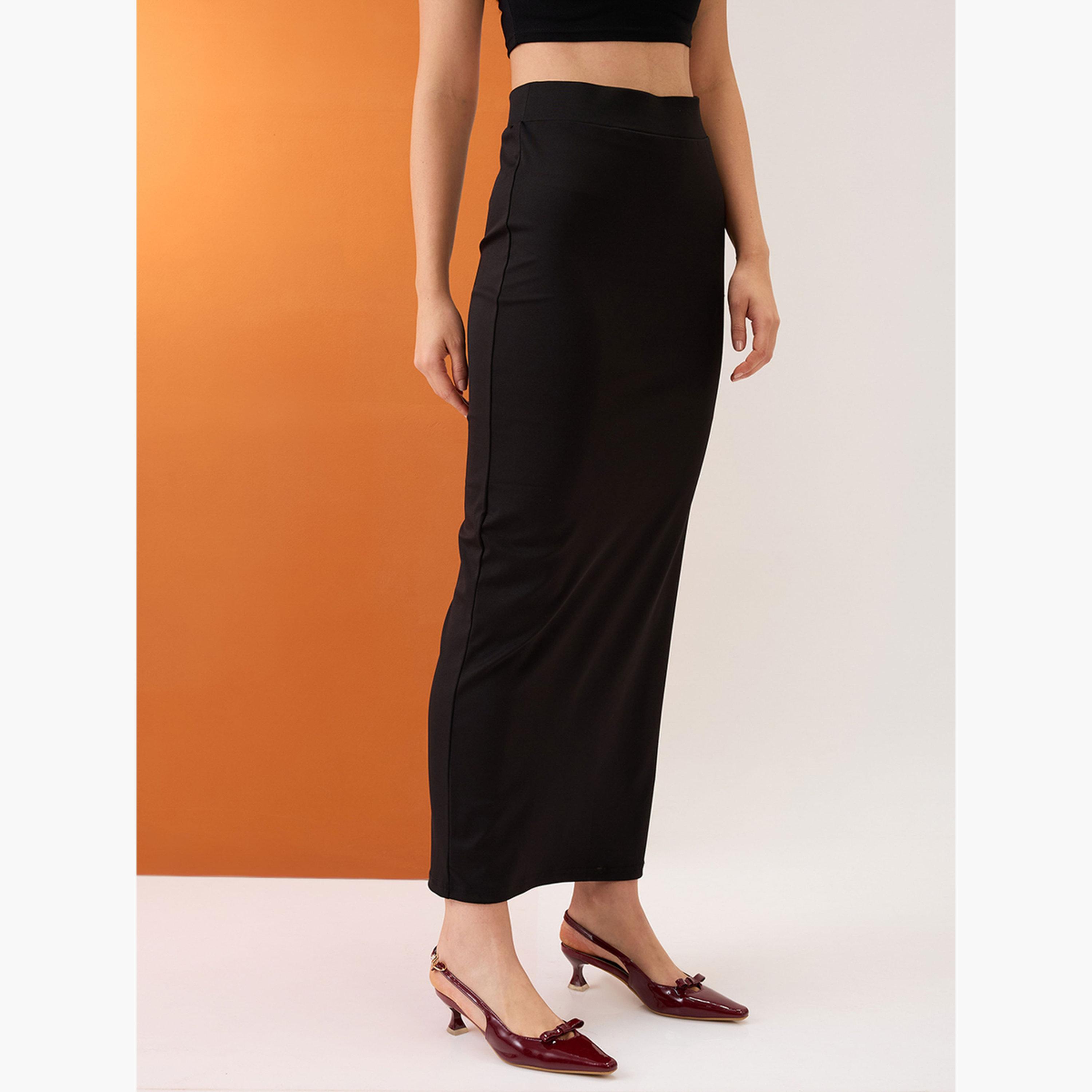 غلوبوص × ستايلي - تنورة ماكسي قلم رصاص قابلة للتمدد بفتحة جانبية سوداء-women-clothing-bottoms-skirts-image-4