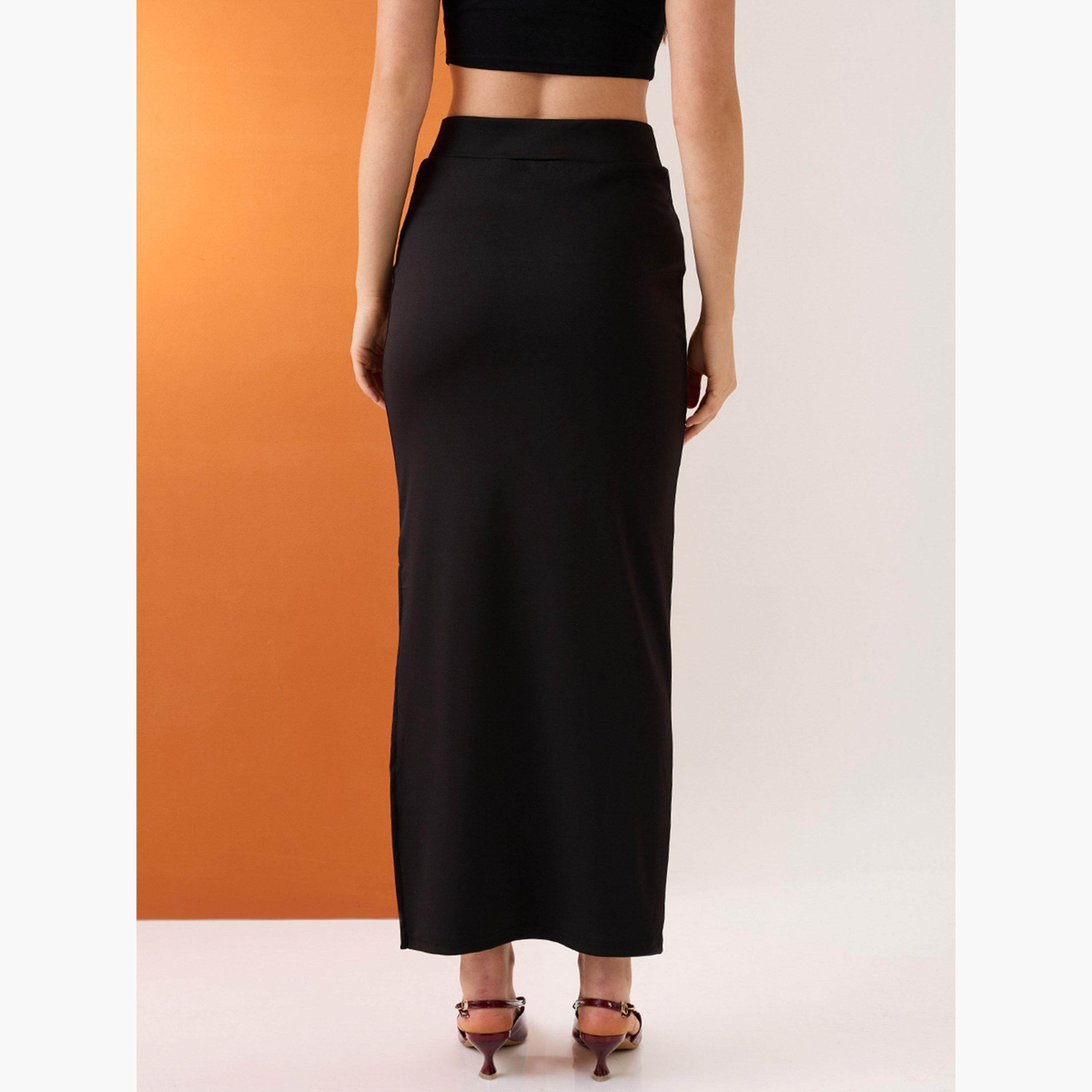 غلوبوص × ستايلي - تنورة ماكسي قلم رصاص قابلة للتمدد بفتحة جانبية سوداء-women-clothing-bottoms-skirts-image-5