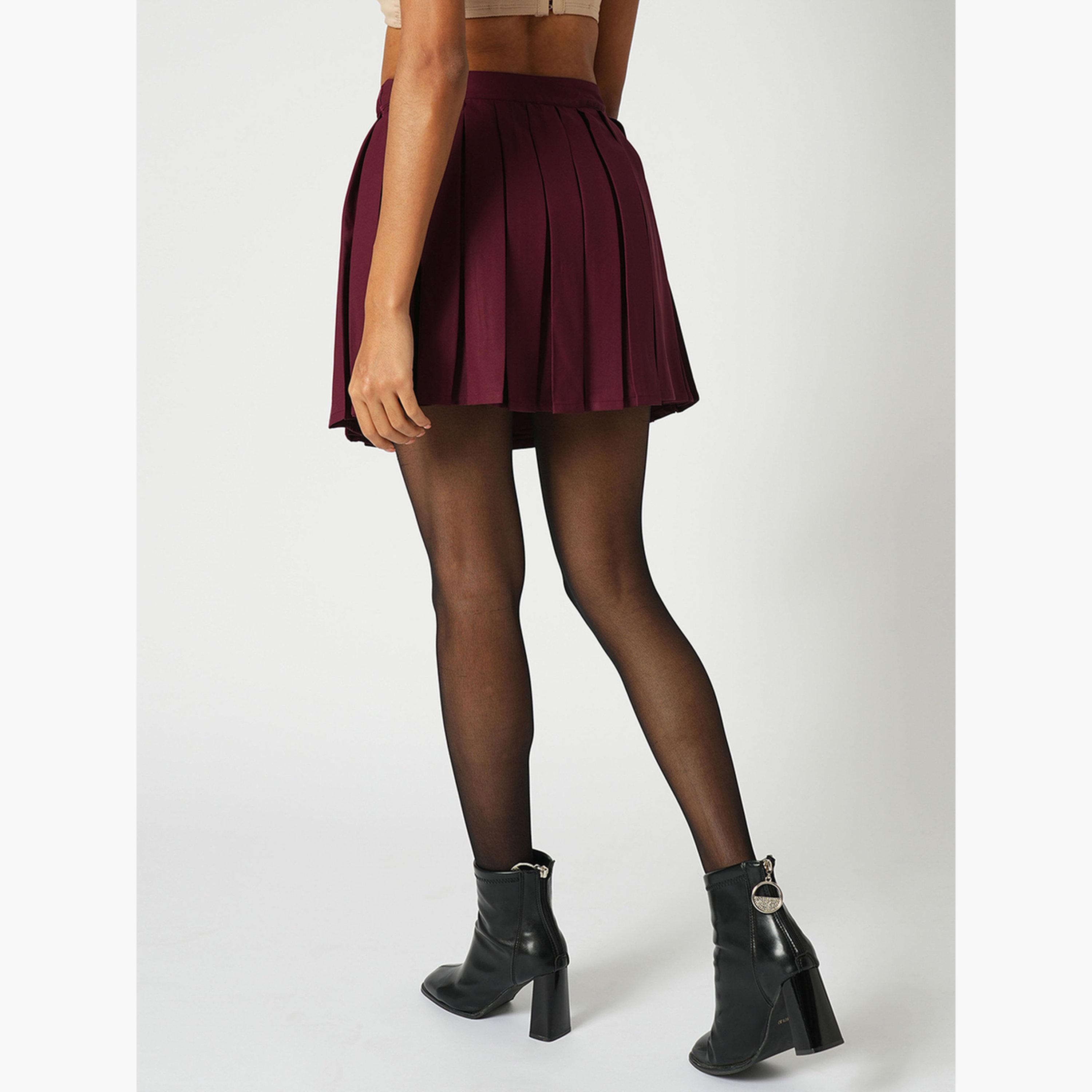 Globus X Styli Maroon Korean Pleated Mini Peplum Tennis Skirt-women-clothing-bottoms-skirts-image-4