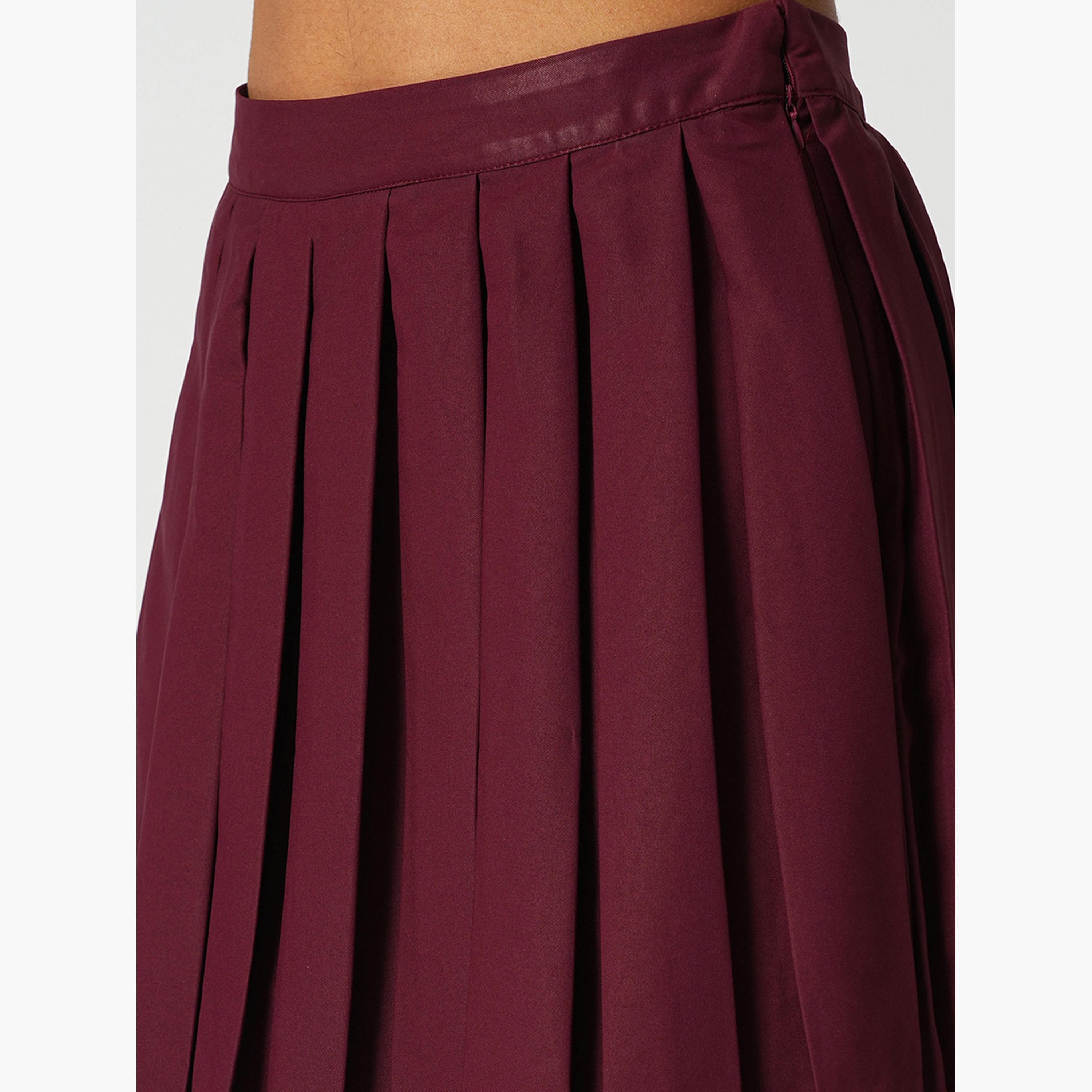 Globus X Styli Maroon Korean Pleated Mini Peplum Tennis Skirt-women-clothing-bottoms-skirts-image-5