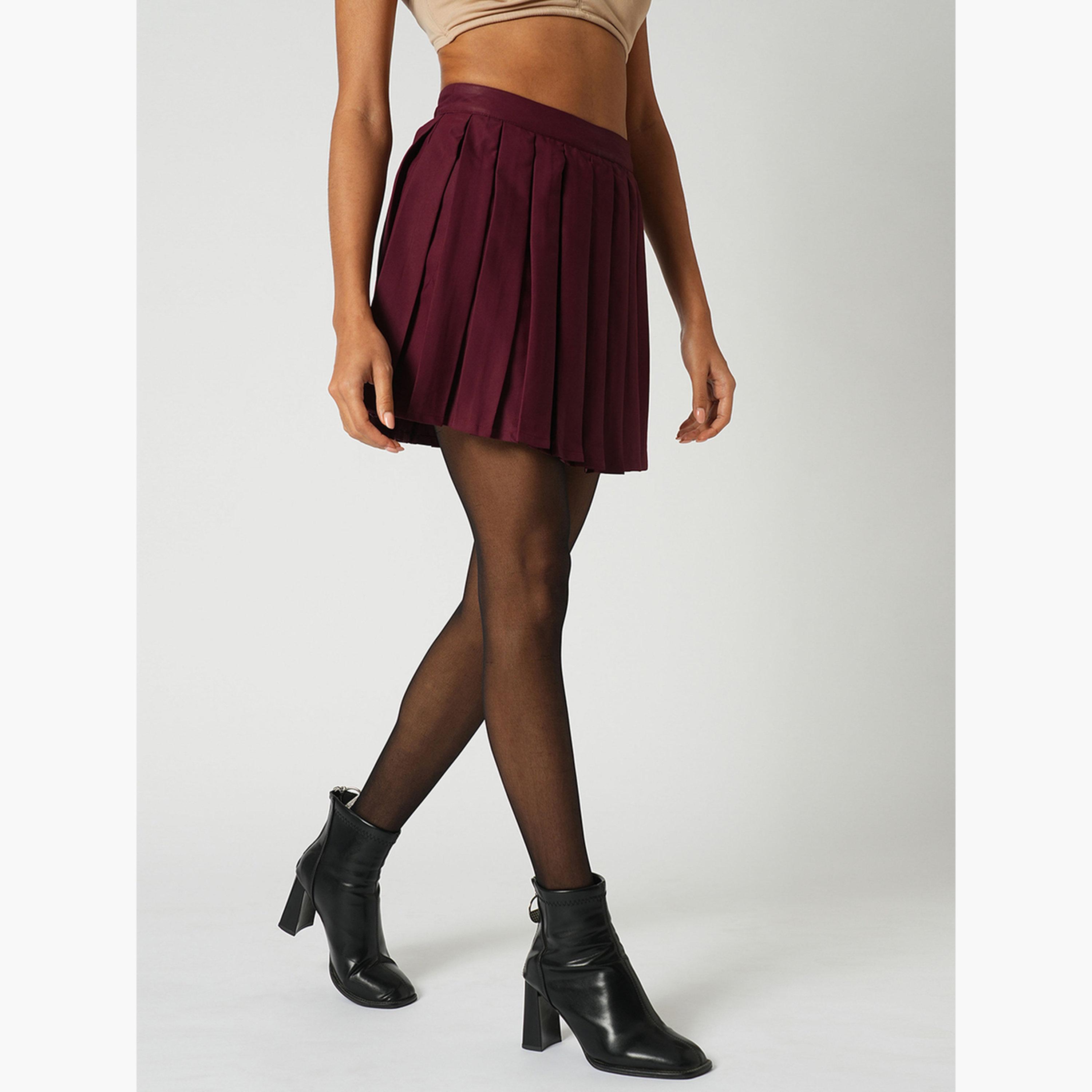 Globus X Styli Maroon Korean Pleated Mini Peplum Tennis Skirt-women-clothing-bottoms-skirts-image-6
