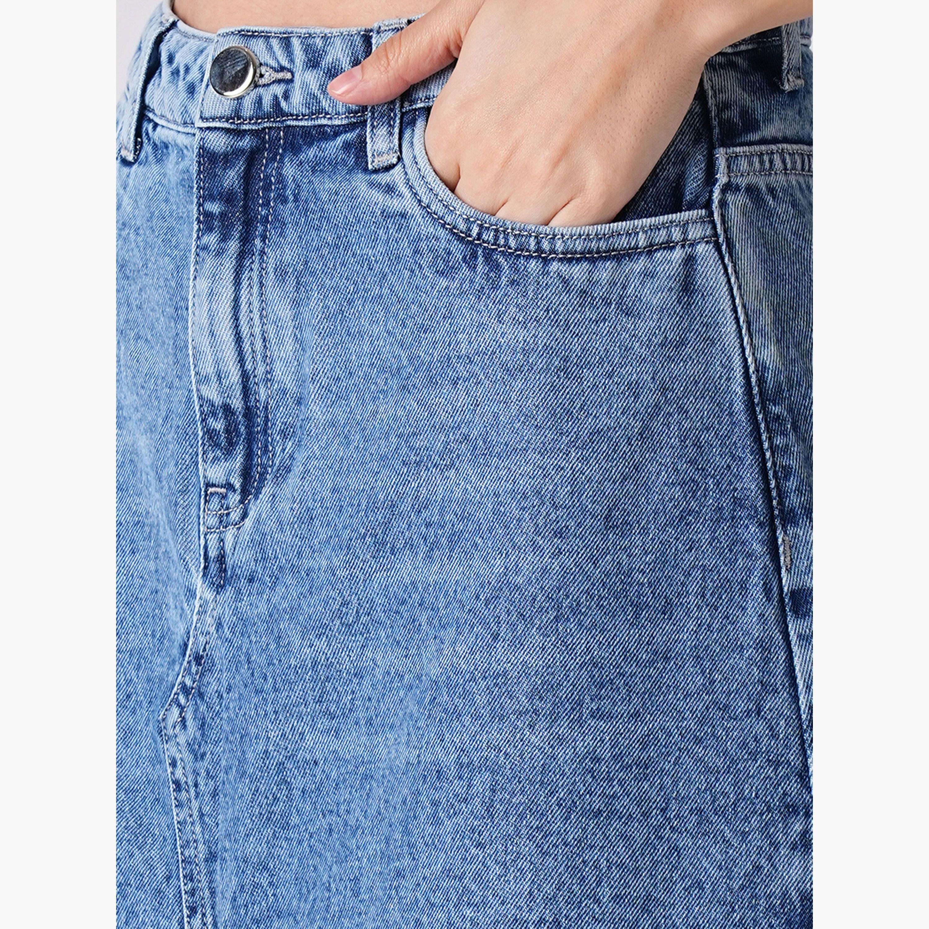 Globus X Styli Light Blue Front Slit Fringed Denim Maxi Skirt-women-clothing-bottoms-skirts-image-4