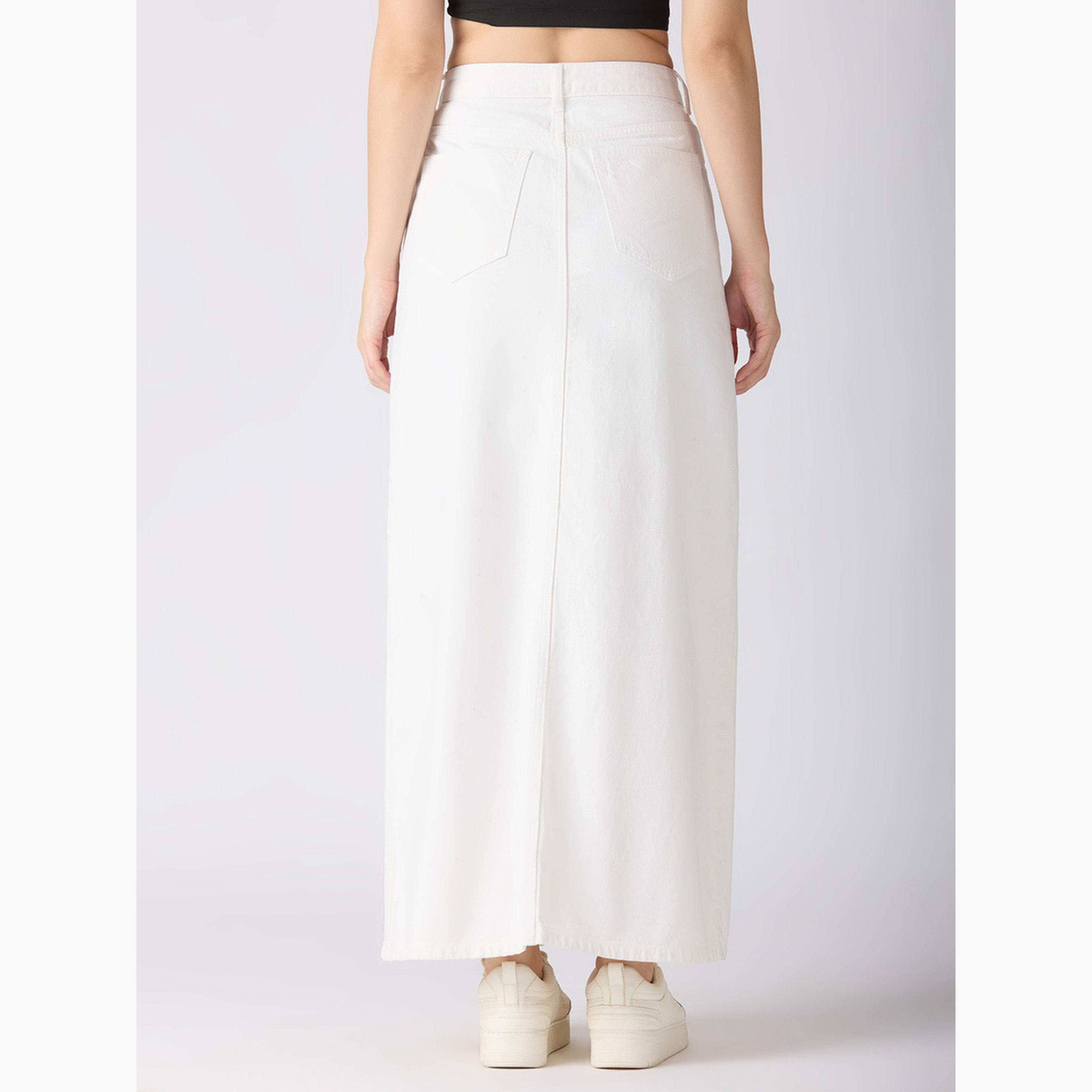 غلوبوص × ستايلي - تنورة ماكسي جينز مستقيمة بفتحة أمامية بيضاء سادة-women-clothing-bottoms-skirts-image-5