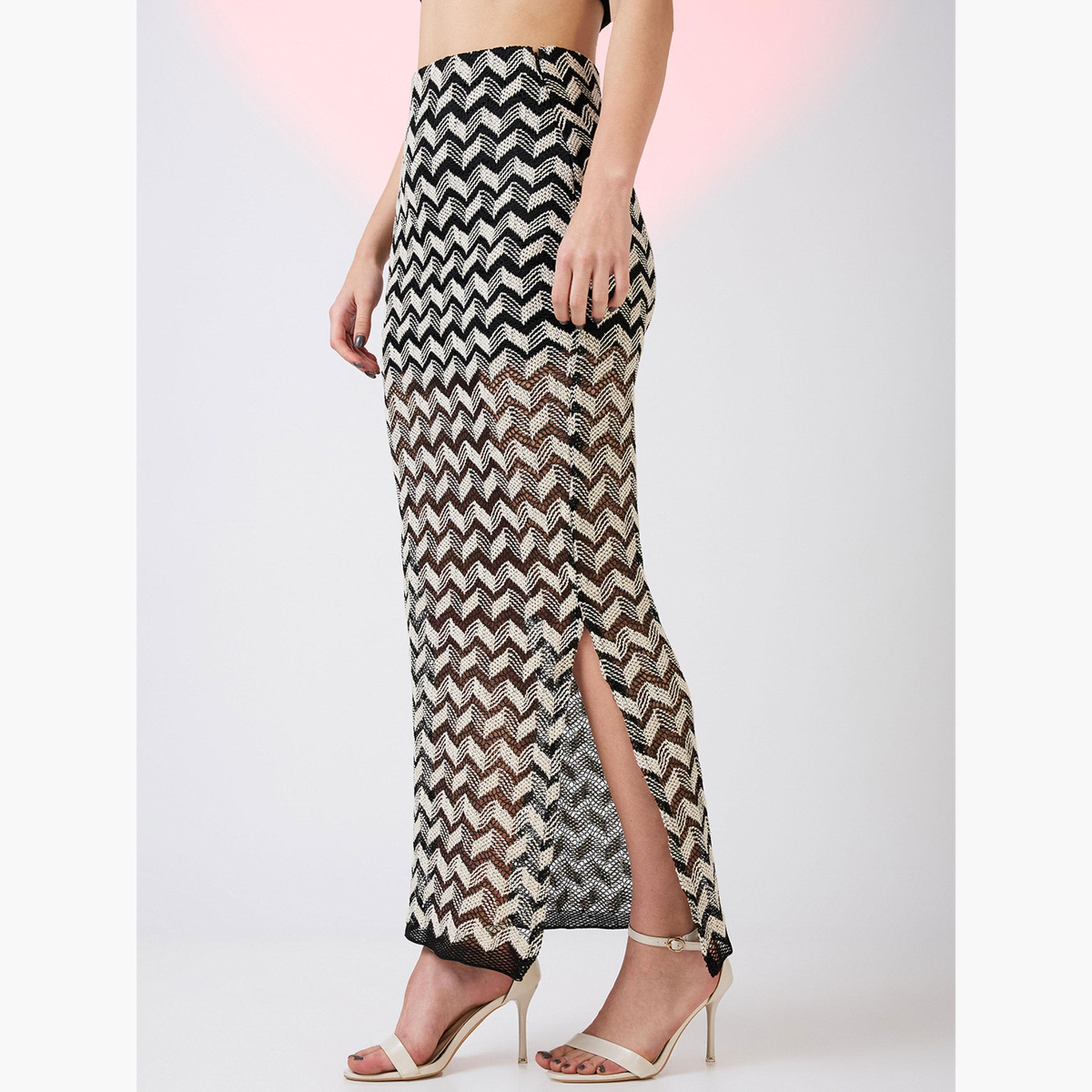 Globus X Styli Black and White Chevron Pattern Crochet Maxi Skirt-women-clothing-bottoms-skirts-image-3