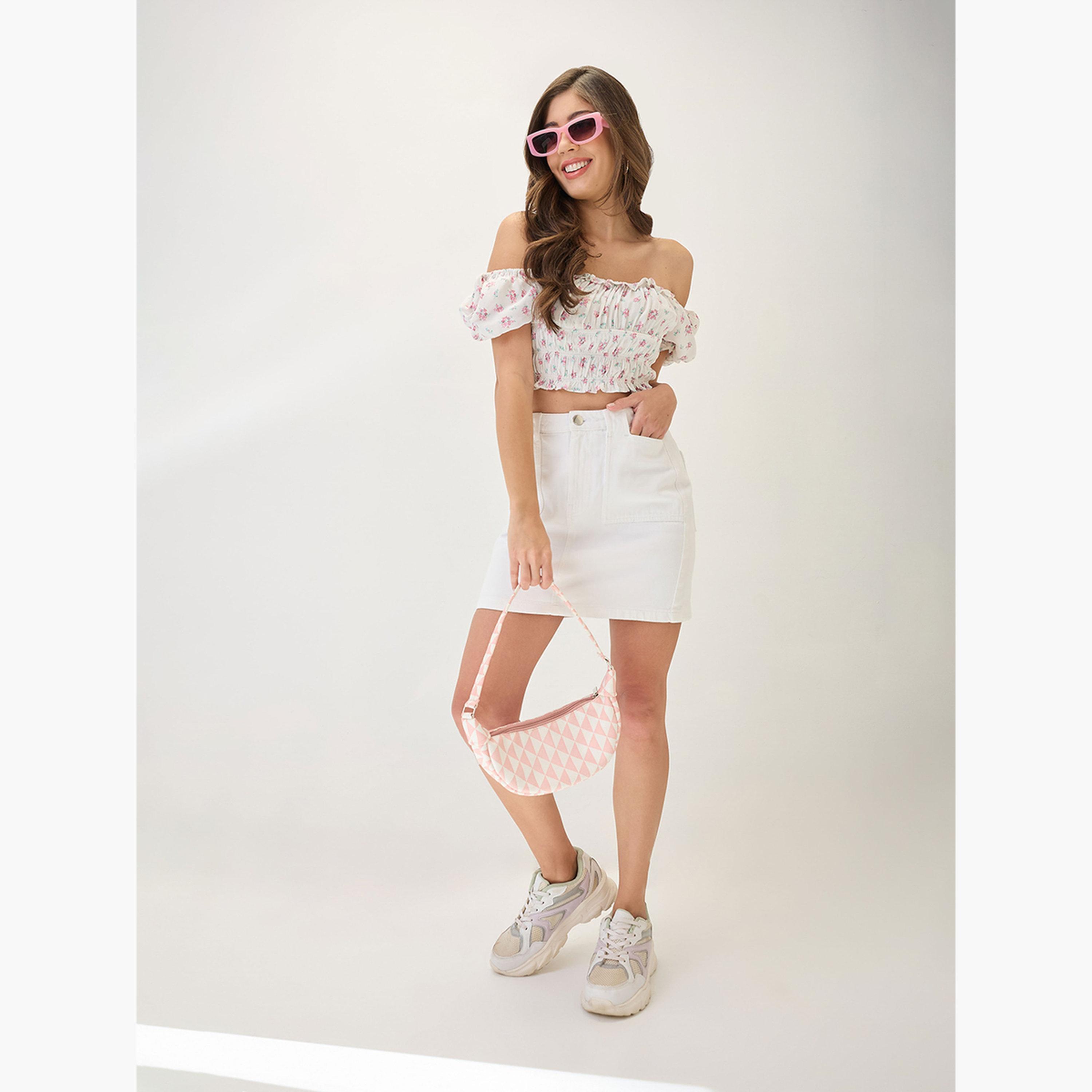 Globus X Styli White Cotton Denim Mini Skirt-women-clothing-bottoms-skirts-image-2