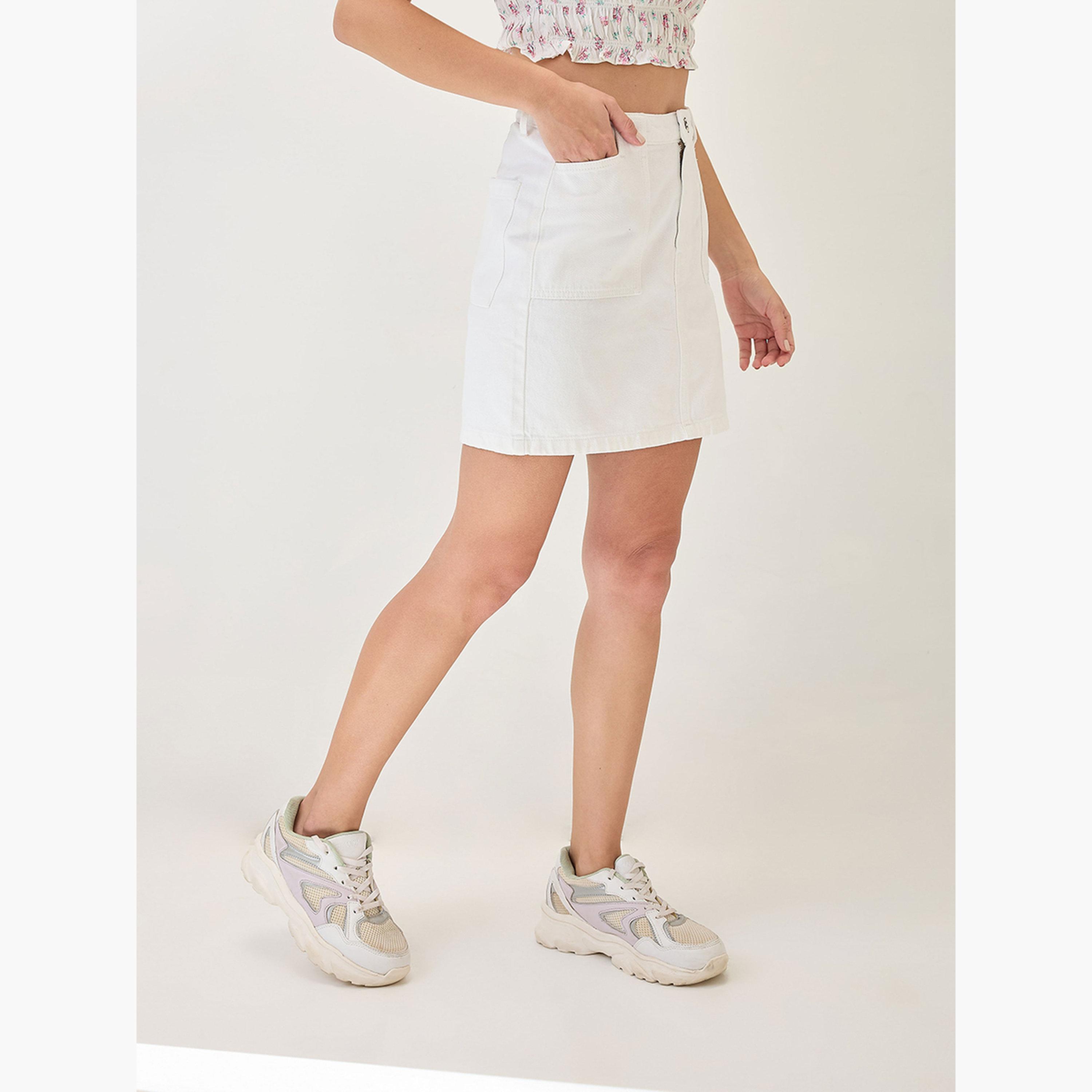 Globus X Styli White Cotton Denim Mini Skirt-women-clothing-bottoms-skirts-image-3