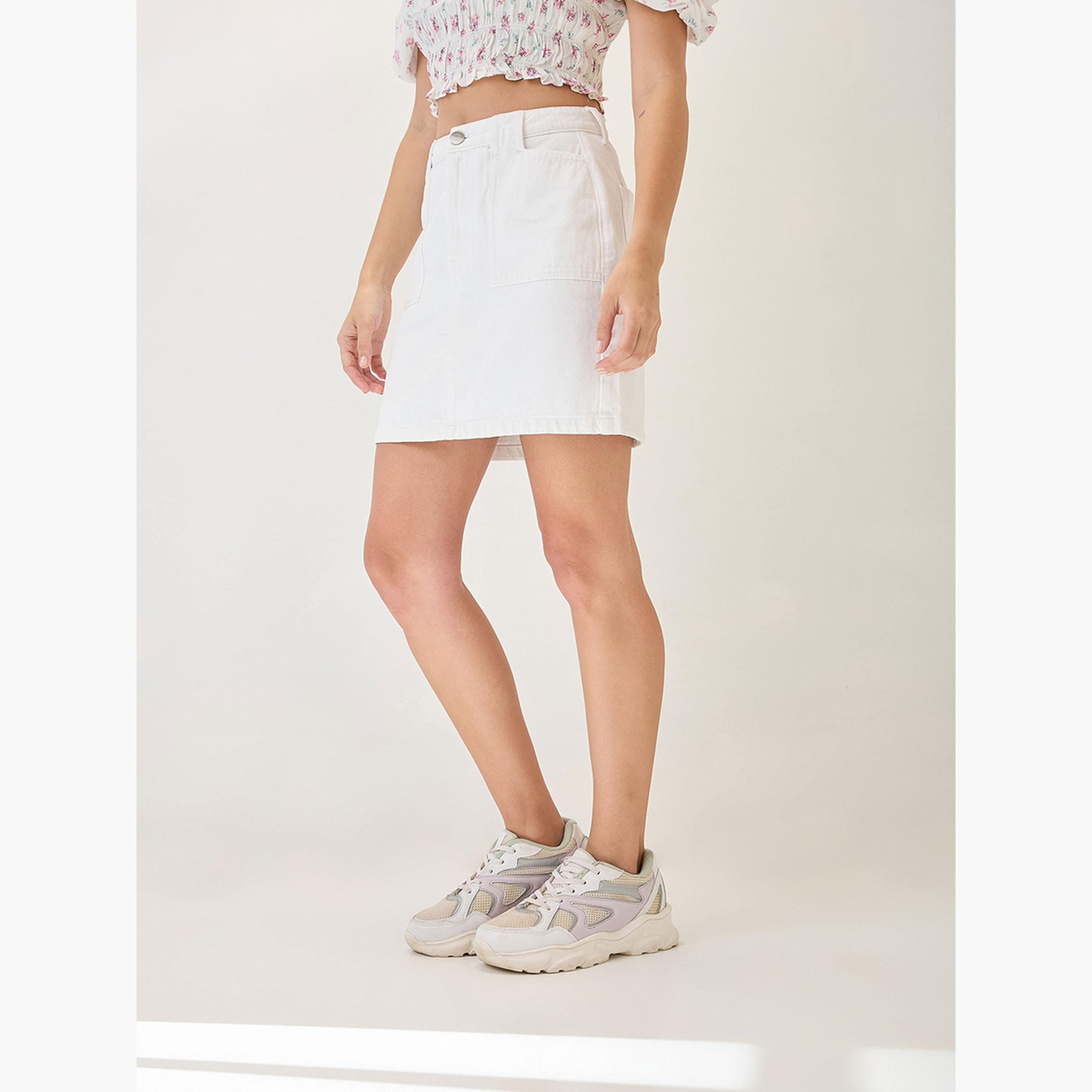 Globus X Styli White Cotton Denim Mini Skirt-women-clothing-bottoms-skirts-image-4