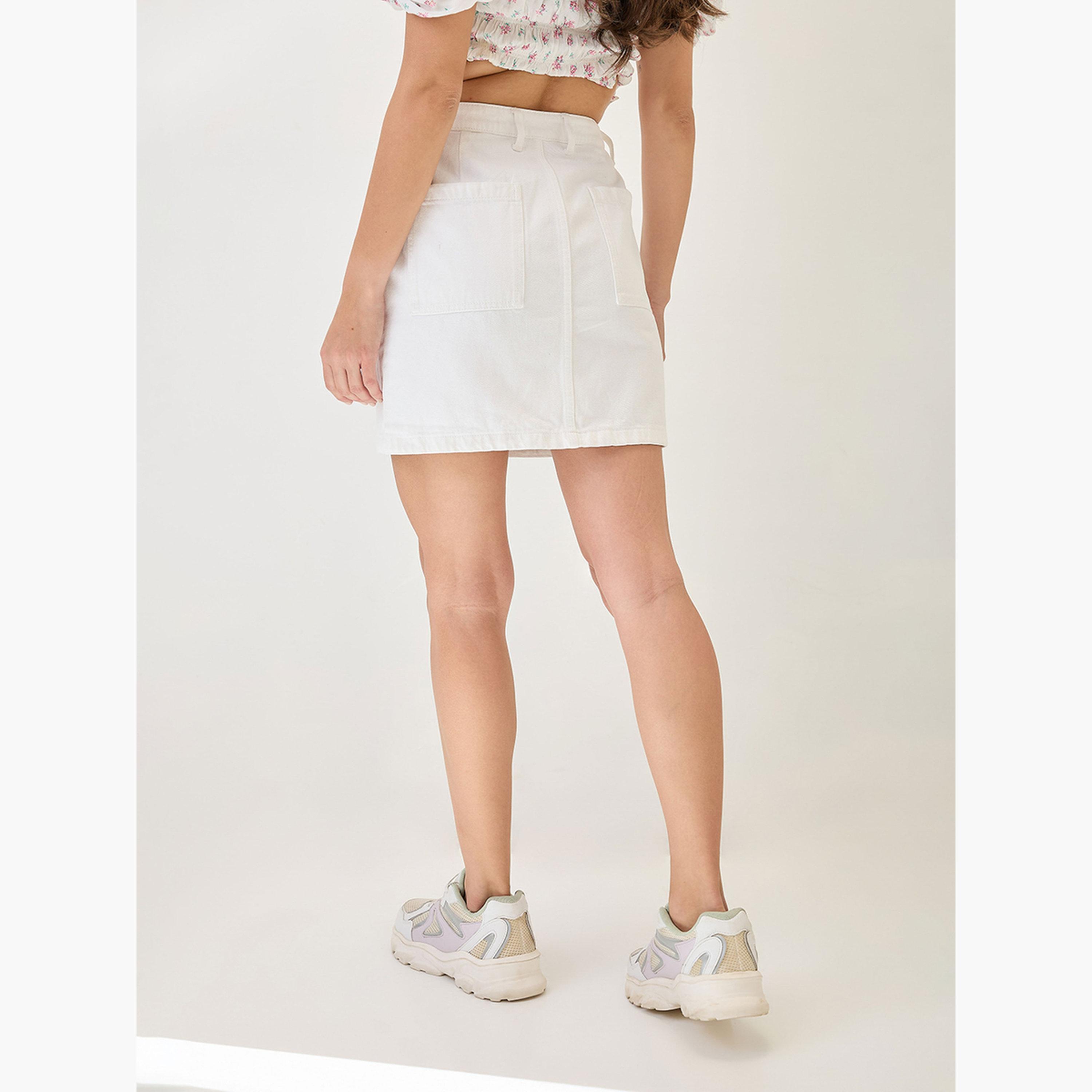 Globus X Styli White Cotton Denim Mini Skirt-women-clothing-bottoms-skirts-image-5