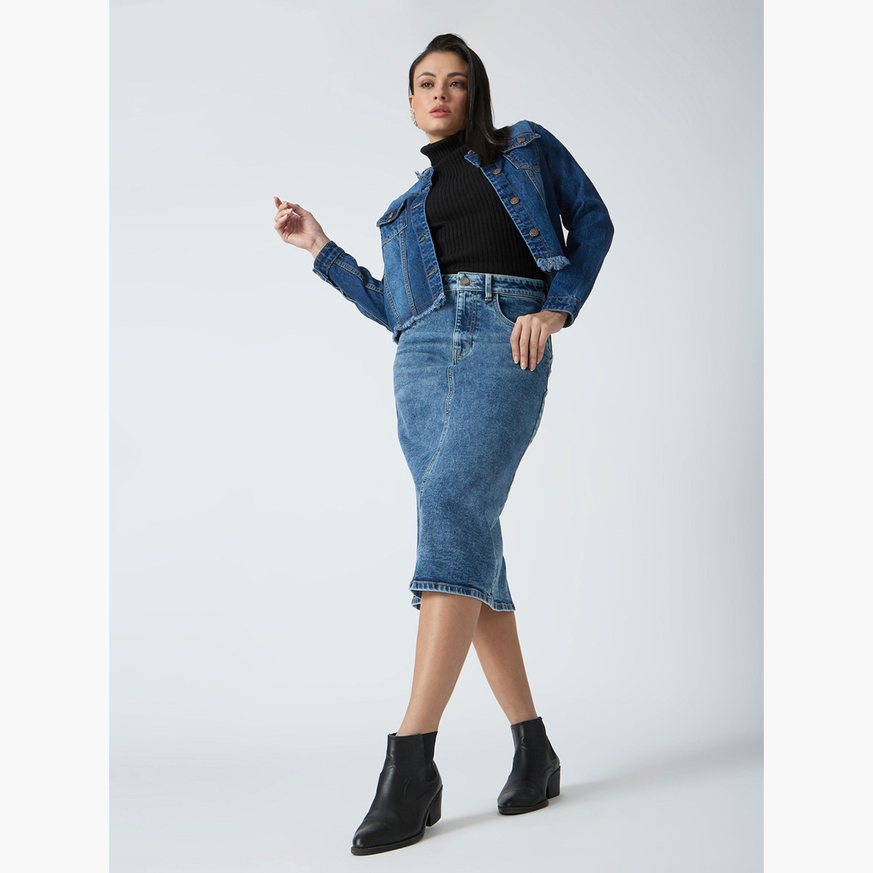 Globus X Styli Blue Solid Denim Midi Skirt-women-clothing-bottoms-skirts-image-2