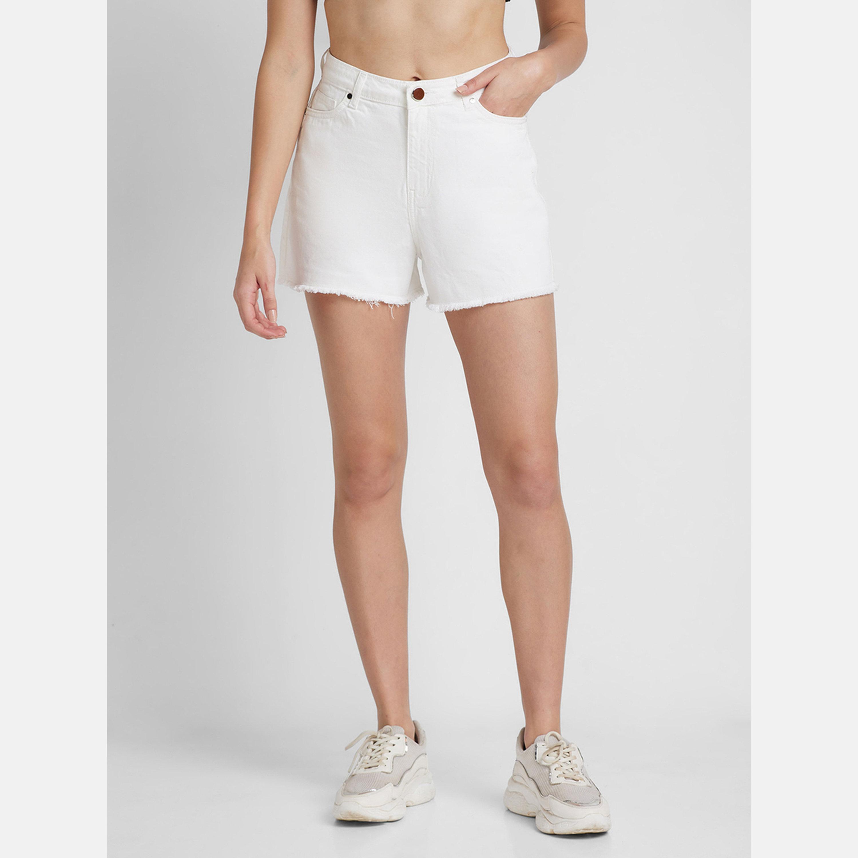 Globus X Styli White Denim Regular Fit Shorts-women-clothing-bottoms-shorts-image-1