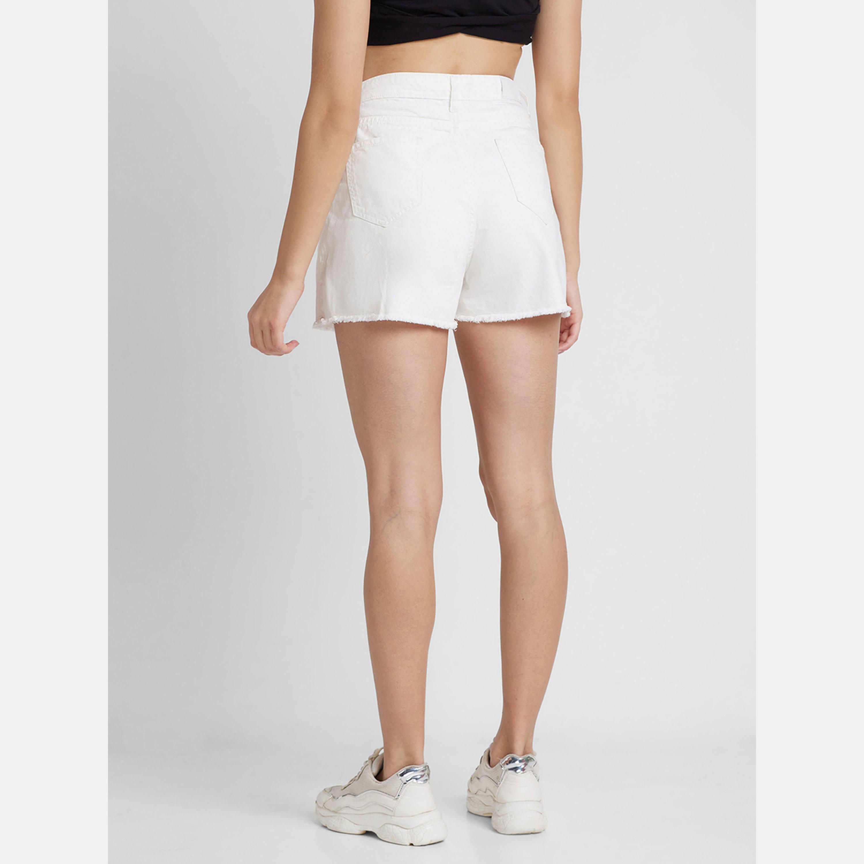 Globus X Styli White Denim Regular Fit Shorts-women-clothing-bottoms-shorts-image-3