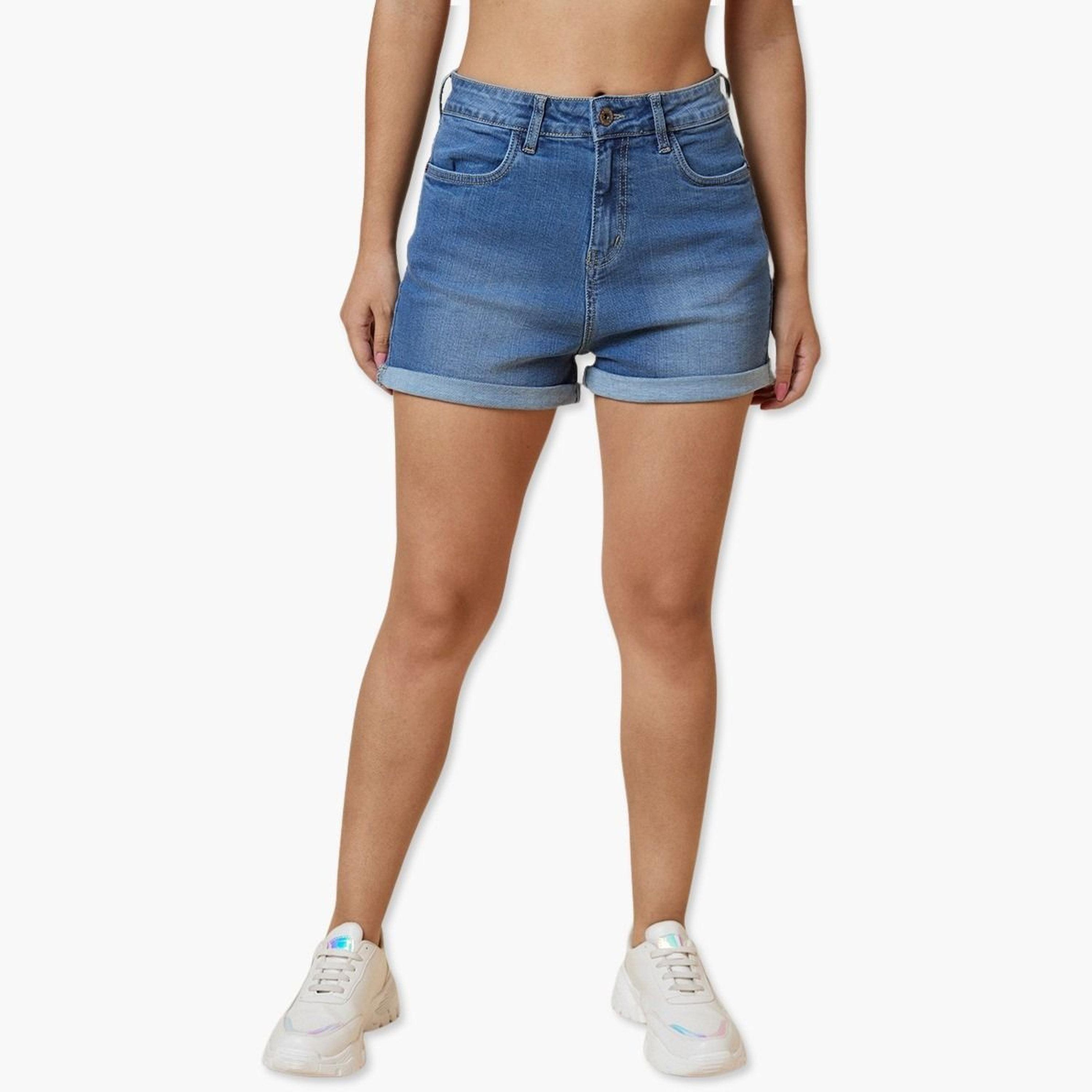 Globus X Styli Blue Regular Fit Denim Shorts-women-clothing-bottoms-shorts-image-1