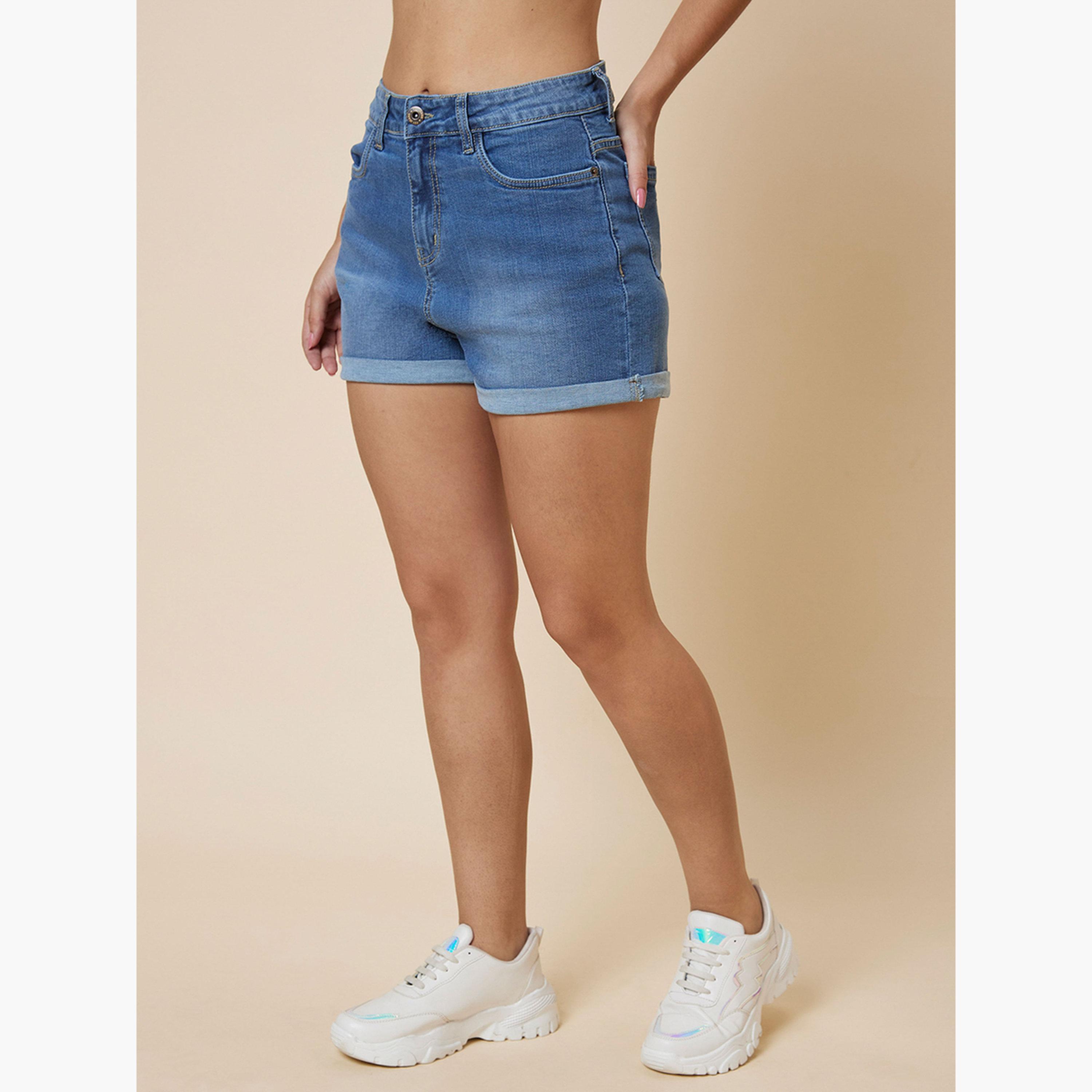 Globus X Styli Blue Regular Fit Denim Shorts-women-clothing-bottoms-shorts-image-4