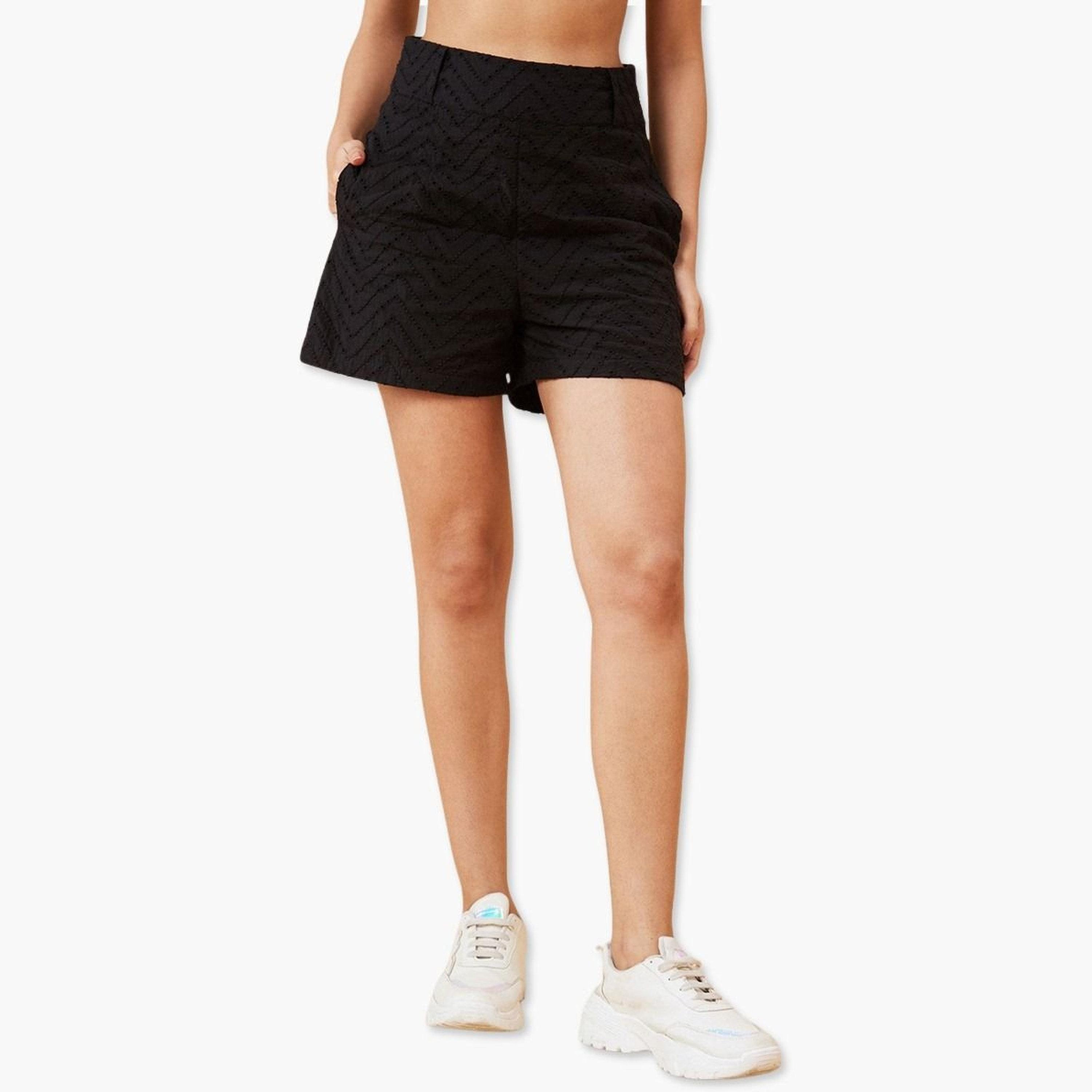 Globus X Styli Black High Rise Cotton Shorts-women-clothing-bottoms-shorts-image-1