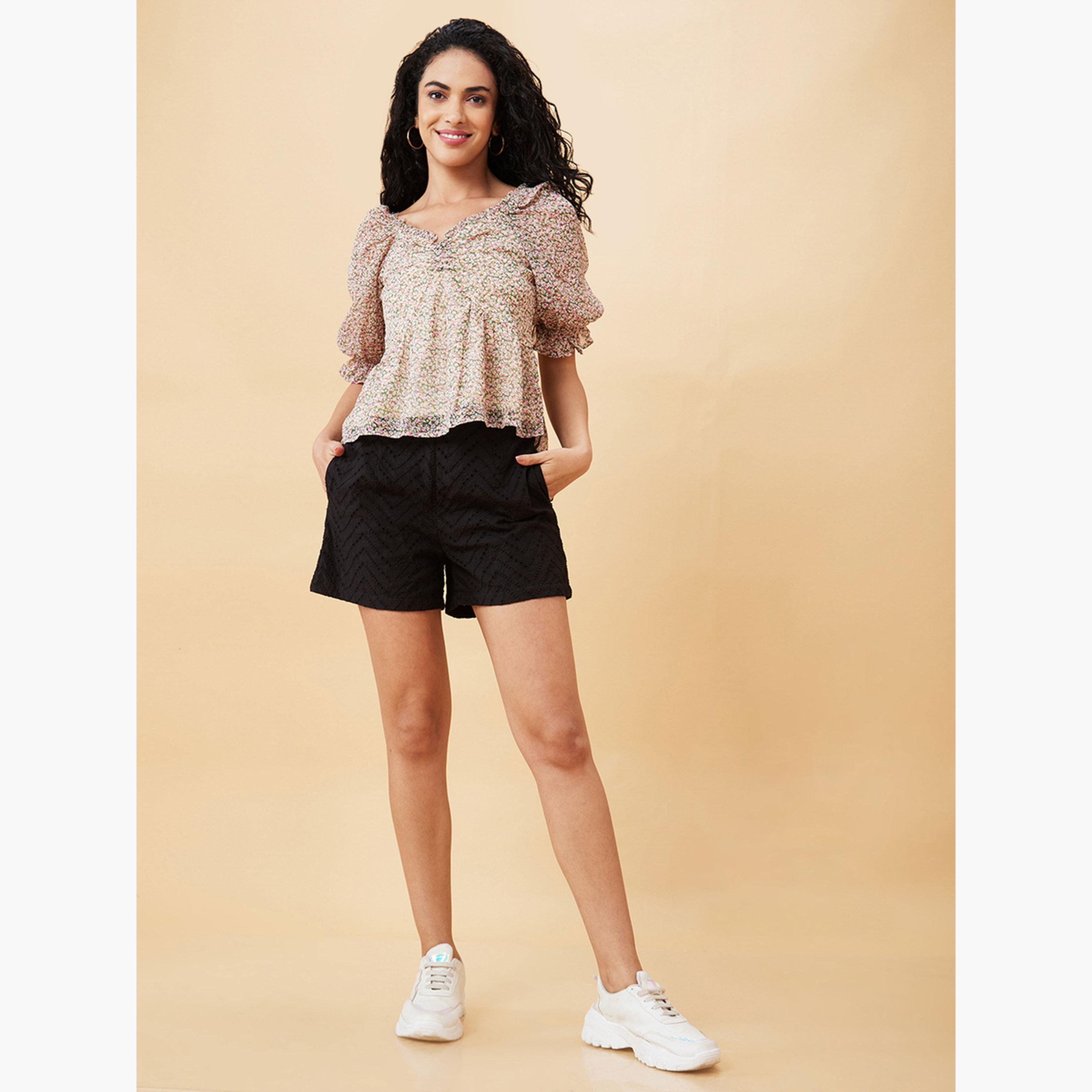 Globus X Styli Black High Rise Cotton Shorts-women-clothing-bottoms-shorts-image-2