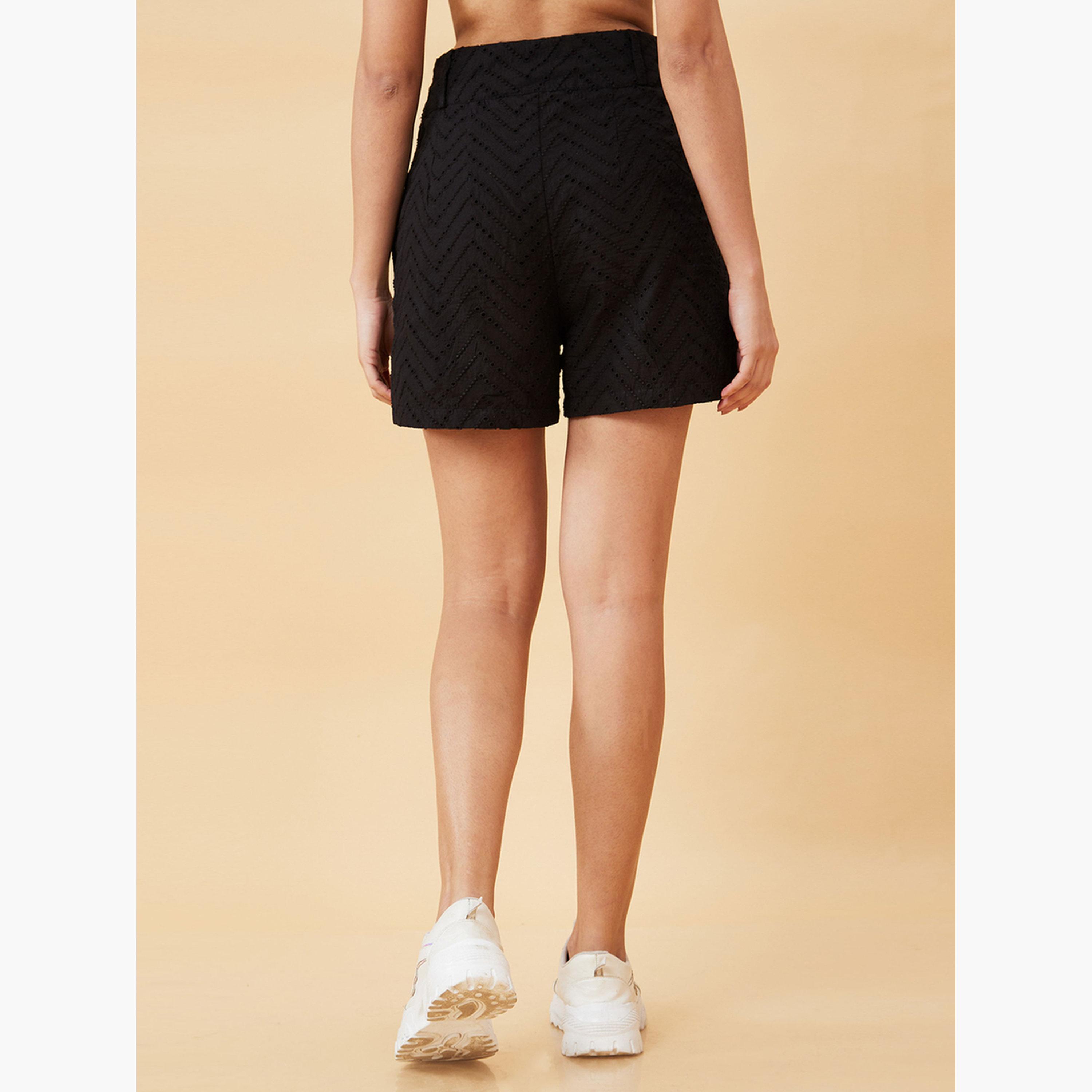 Globus X Styli Black High Rise Cotton Shorts-women-clothing-bottoms-shorts-image-4