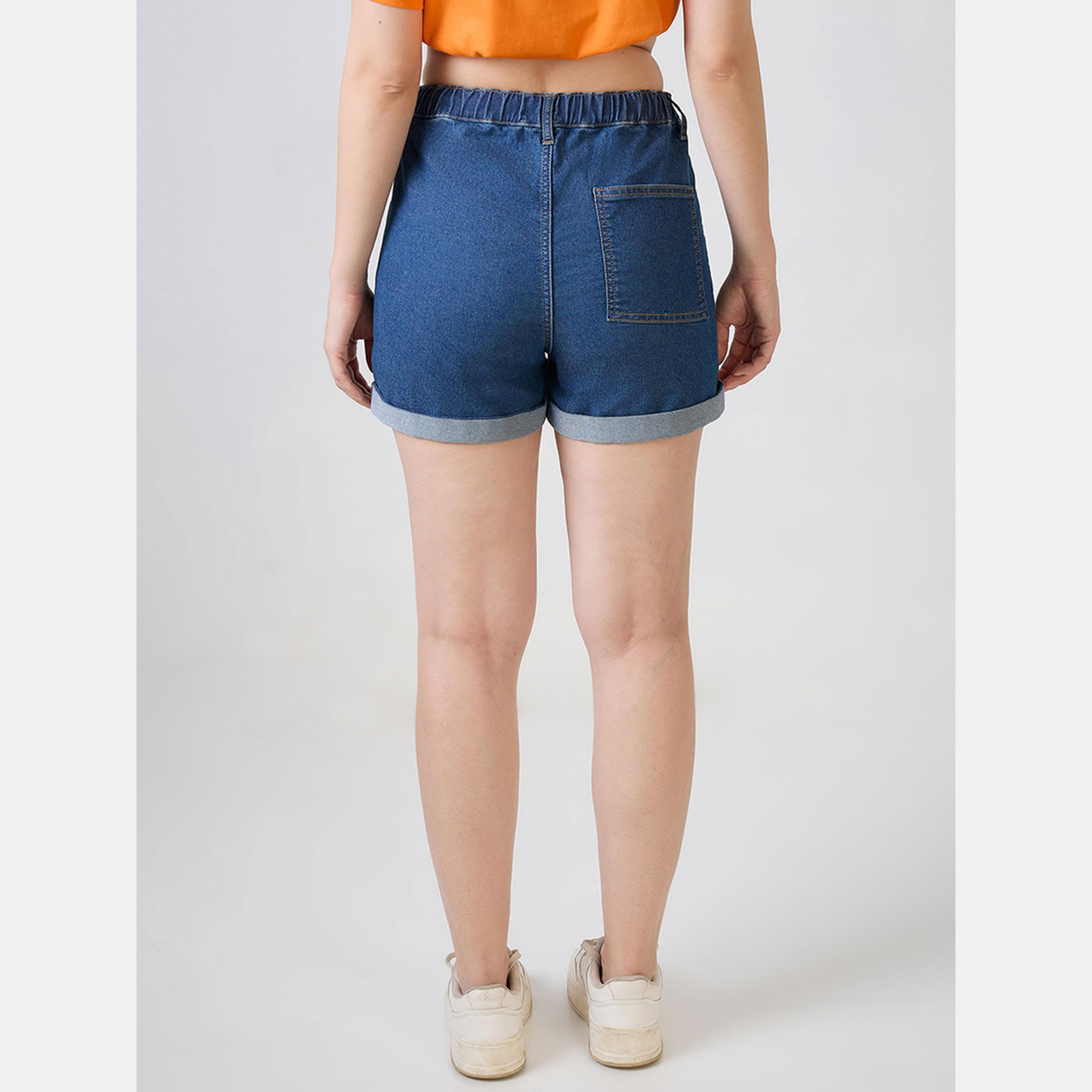 غلوبوص × ستايلي - شورت جينز نسائي أزرق برباط-women-clothing-bottoms-shorts-image-5