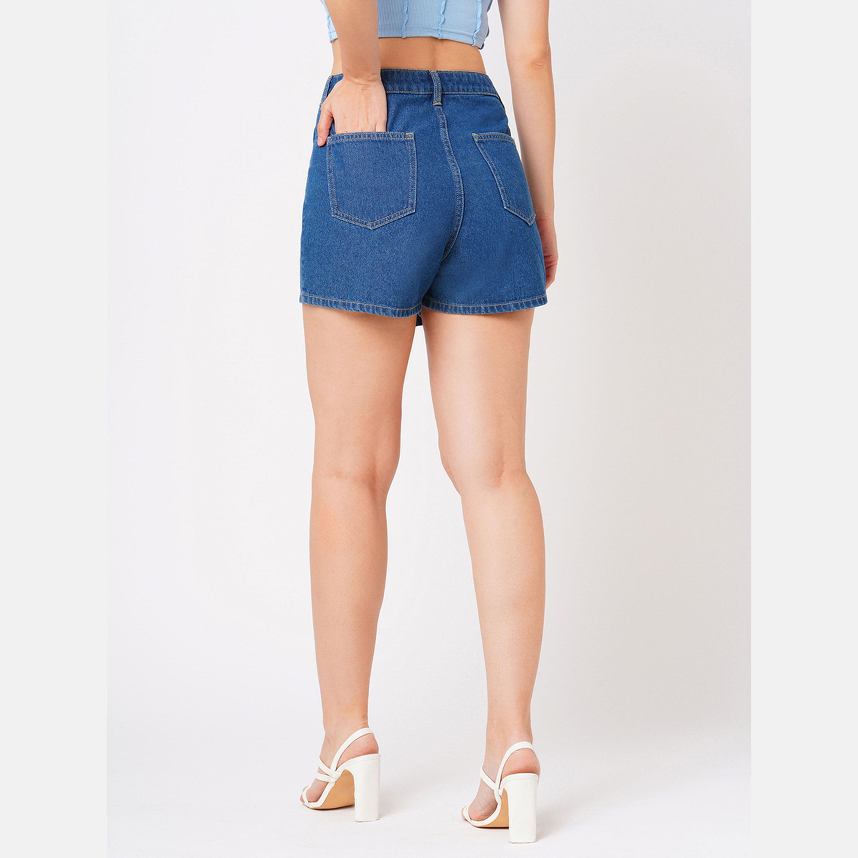 Globus X Styli Blue Denim Wrap Skort with Pocket-women-clothing-bottoms-shorts-image-3