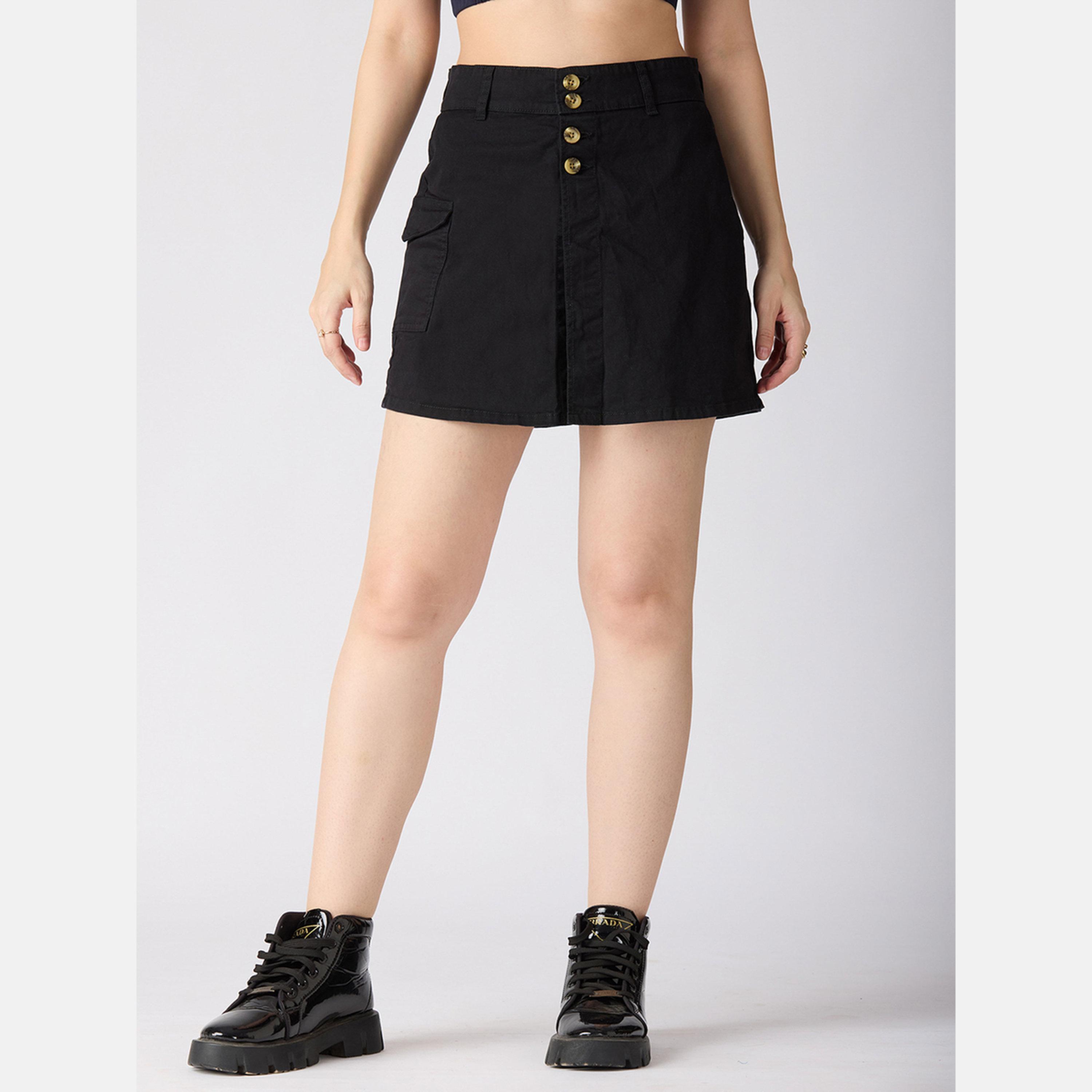 Globus X Styli Black Stretchable Regular Fit Skorts-women-clothing-bottoms-shorts-image-1