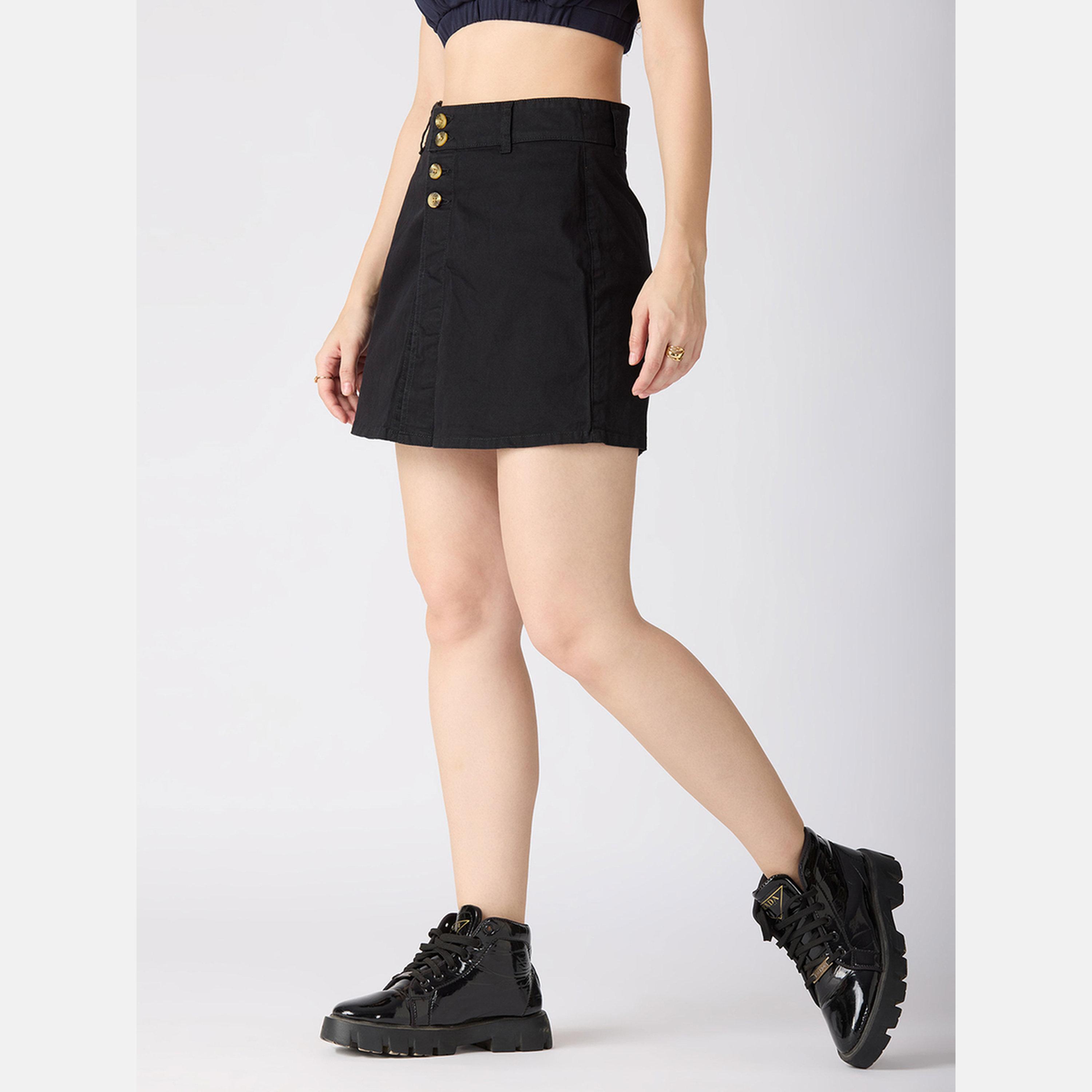 Globus X Styli Black Stretchable Regular Fit Skorts-women-clothing-bottoms-shorts-image-3