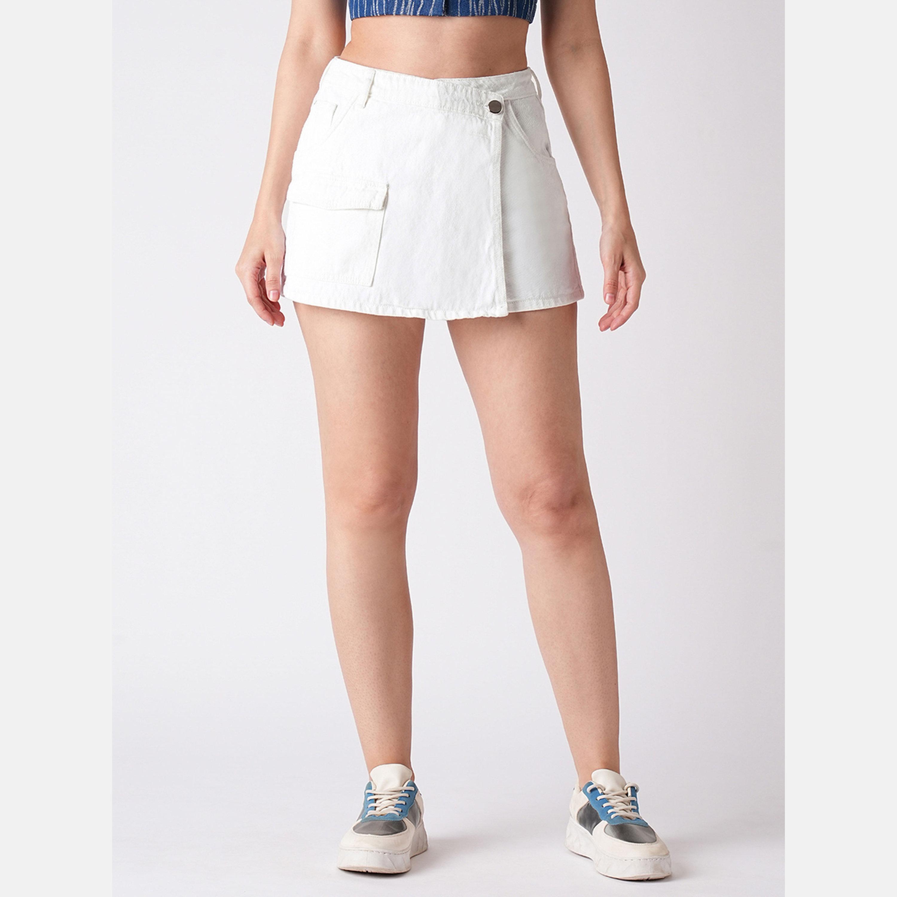 Globus X Styli White Denim Skort with Pocket-women-clothing-bottoms-shorts-image-1