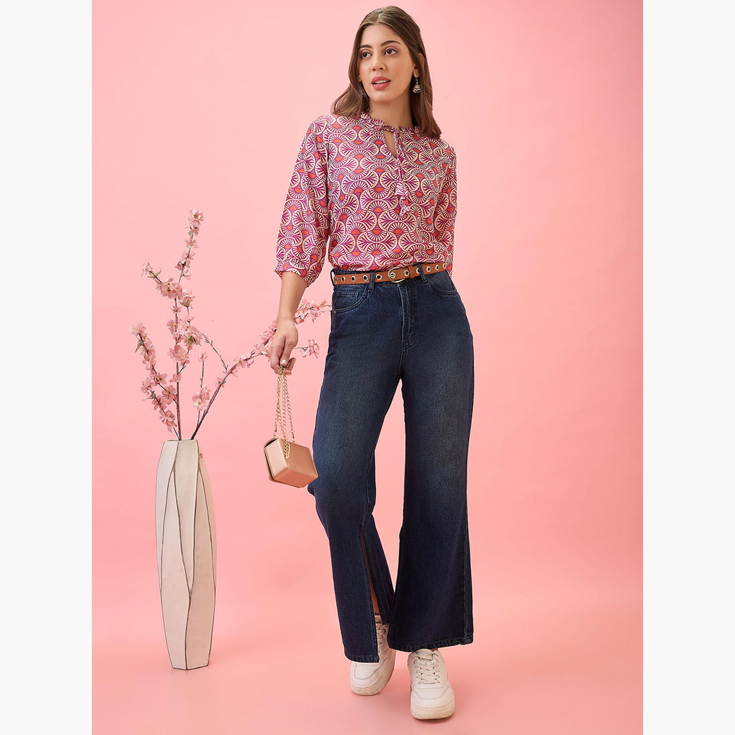 Globus X Styli Tie-Up Neck Ethnic Print Workwear Tunic-women-clothing-shirtsandblouses-blouses-image-2