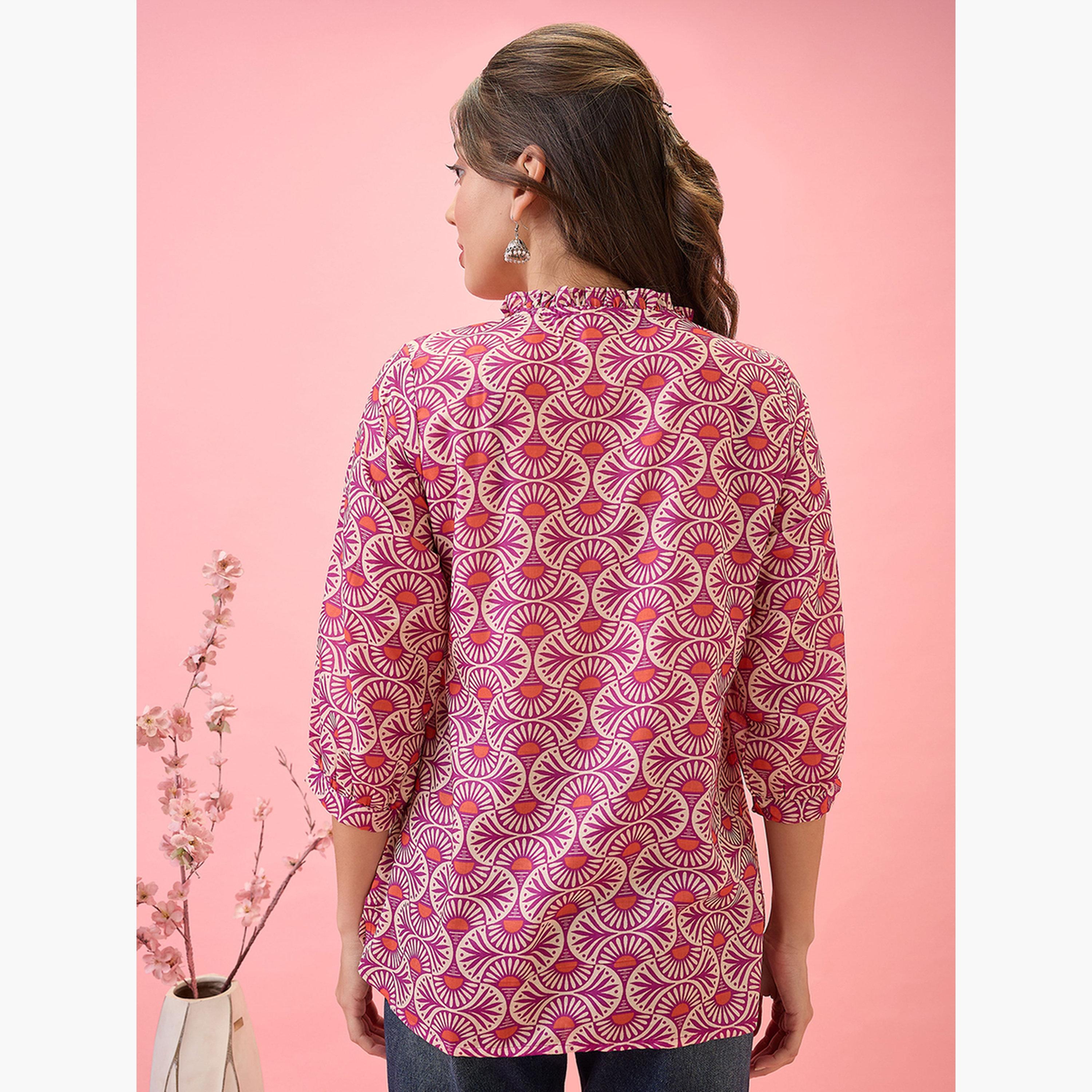Globus X Styli Tie-Up Neck Ethnic Print Workwear Tunic-women-clothing-shirtsandblouses-blouses-image-3
