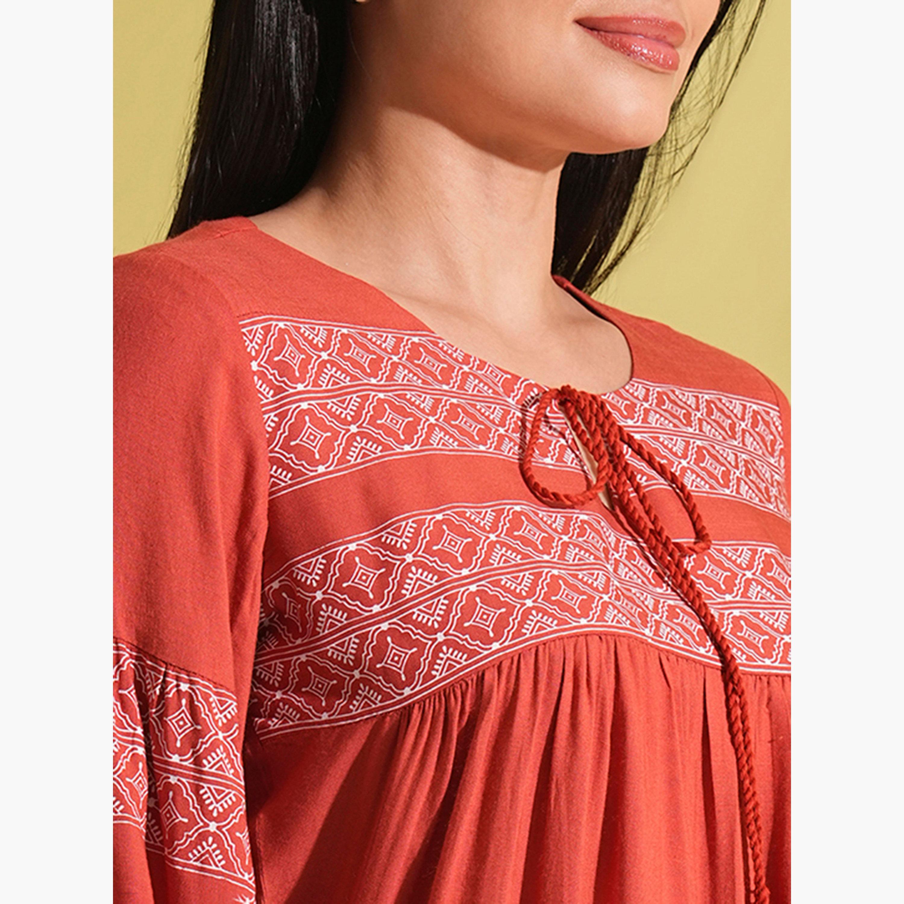 Globus X Styli Ethnic Print Gathered A-Line Workwear Tunic-women-clothing-shirtsandblouses-blouses-image-5