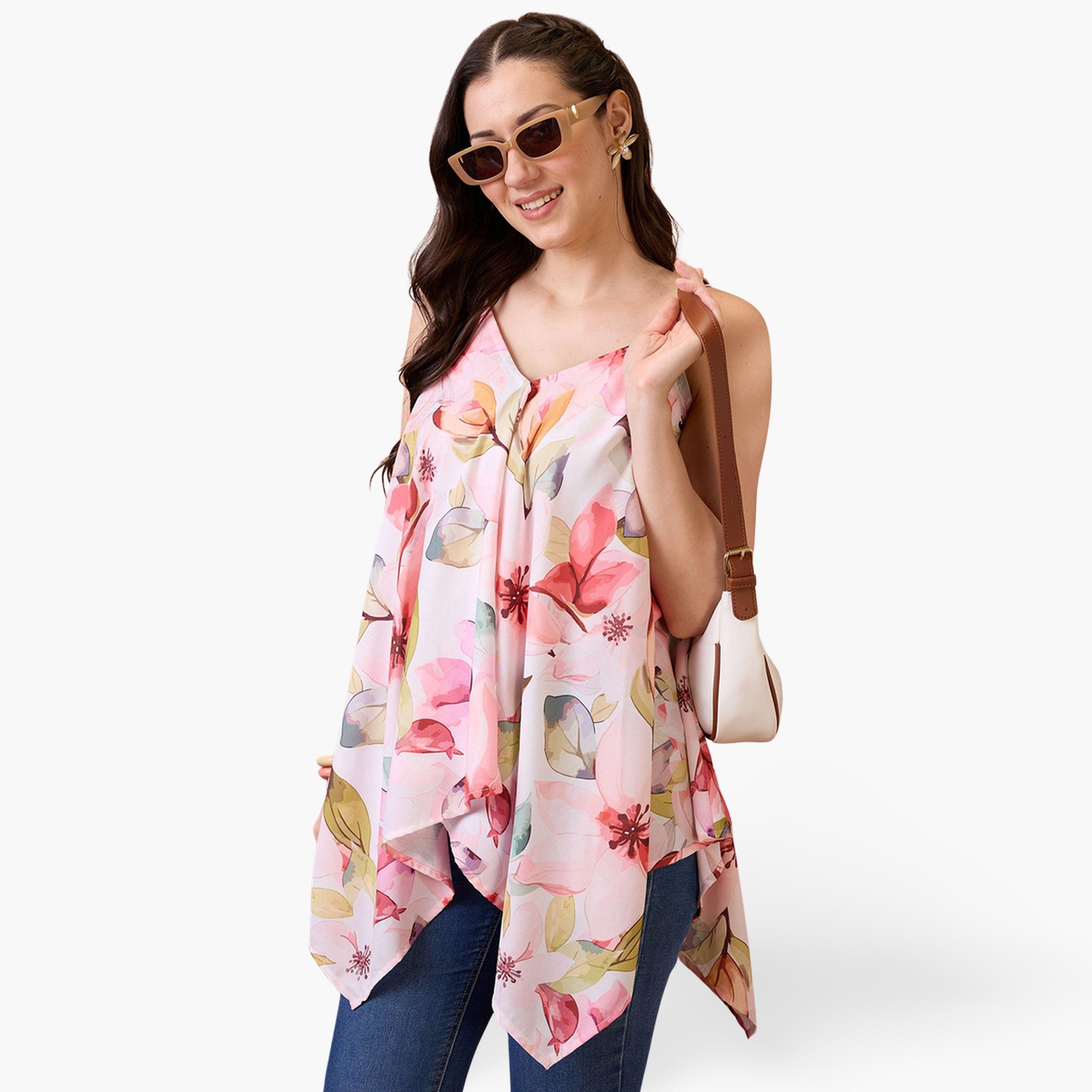 غلوبوص × ستايلي - بلوزة طبعة زهور وحافة غير متماثلة-women-clothing-shirtsandblouses-blouses-image-1