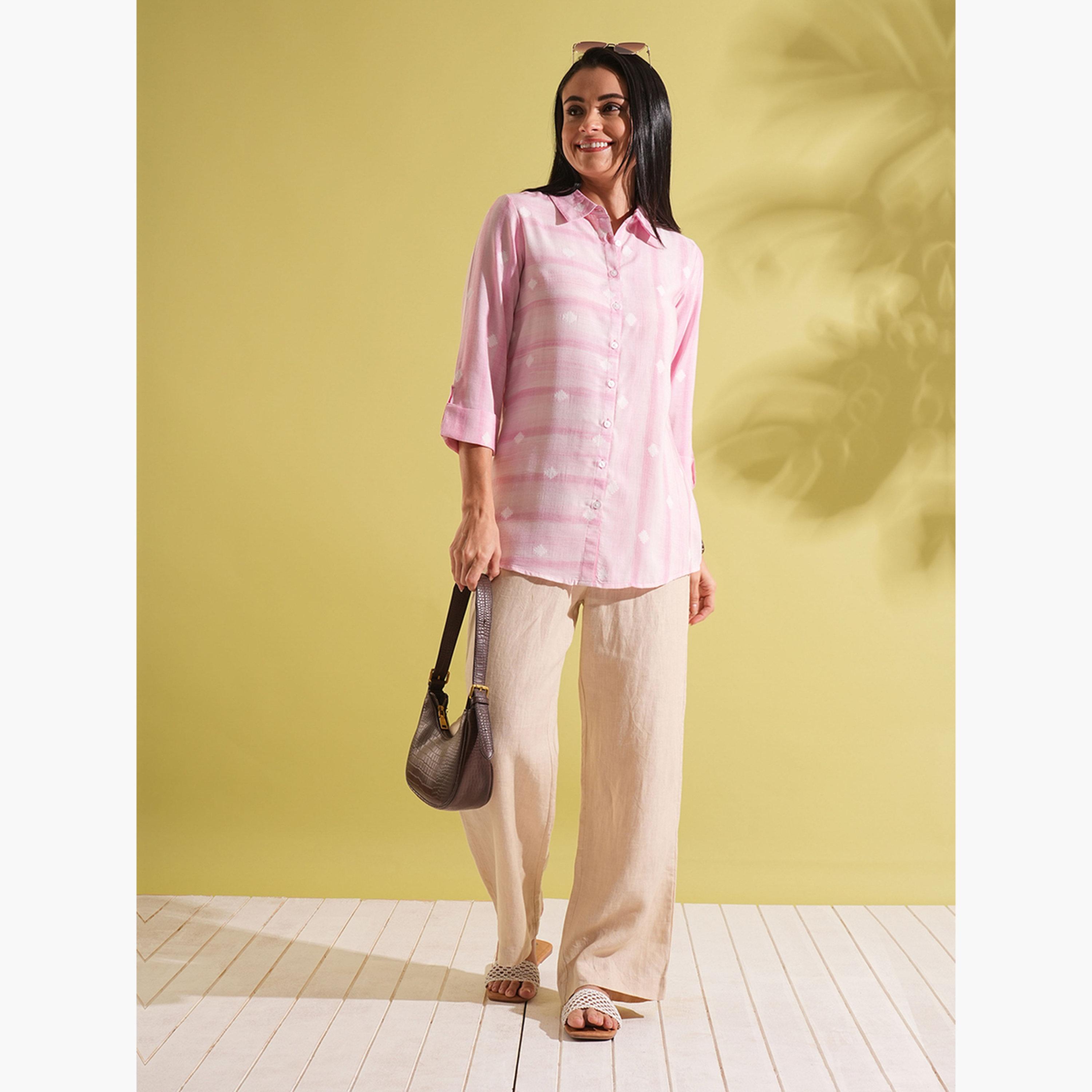 غلوبوص × ستايلي - بلوزة بتصميم هندسي منسوج-women-clothing-shirtsandblouses-shirts-image-2
