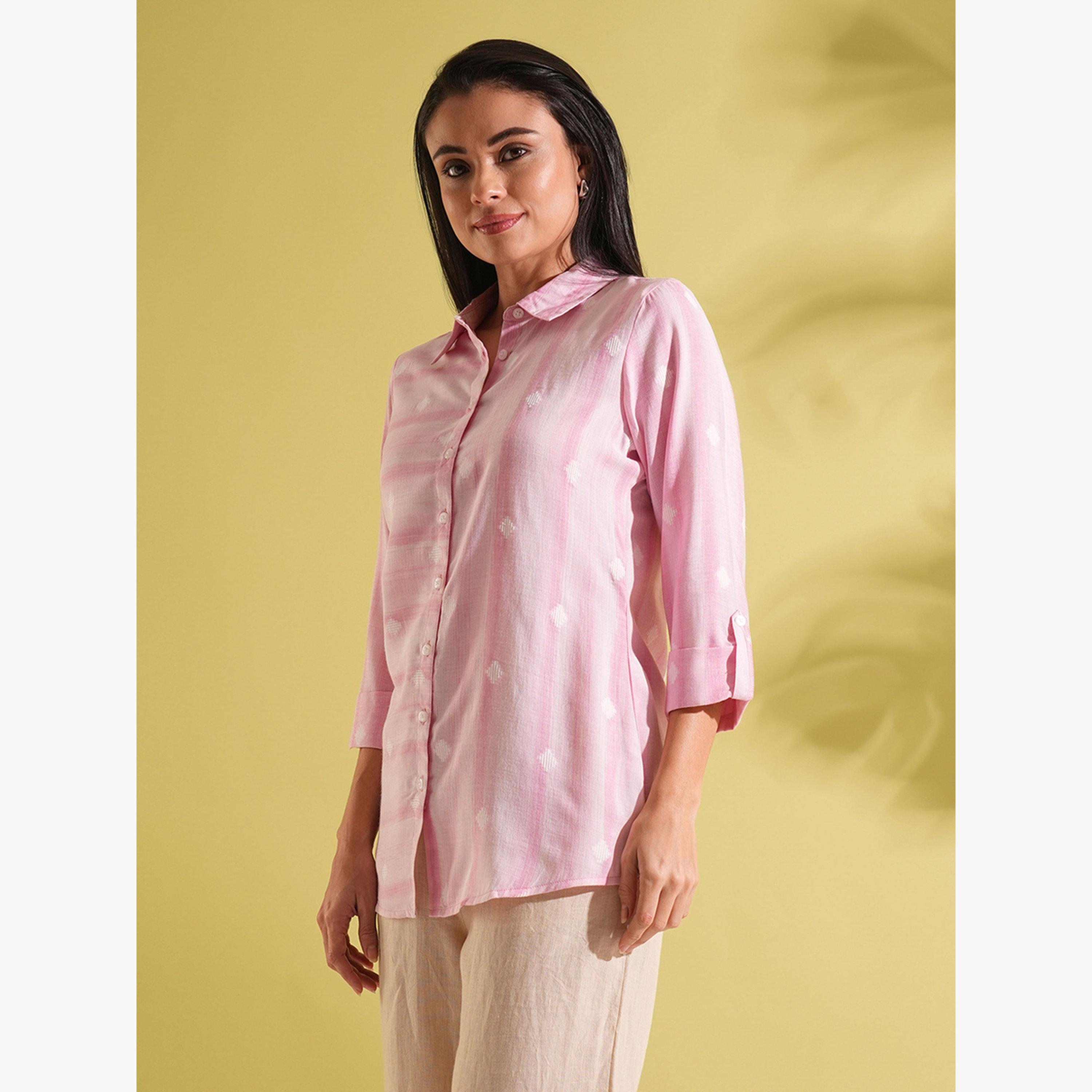 غلوبوص × ستايلي - بلوزة بتصميم هندسي منسوج-women-clothing-shirtsandblouses-shirts-image-4