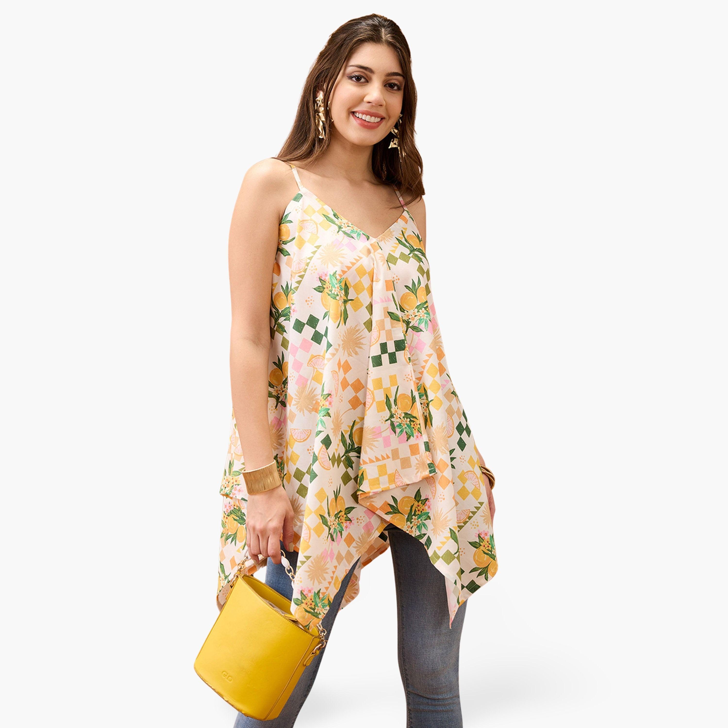 غلوبوص × ستايلي - بلوزة بطبعة فاكهة زهرية وحافة غير متماثلة-women-clothing-shirtsandblouses-blouses-image-1