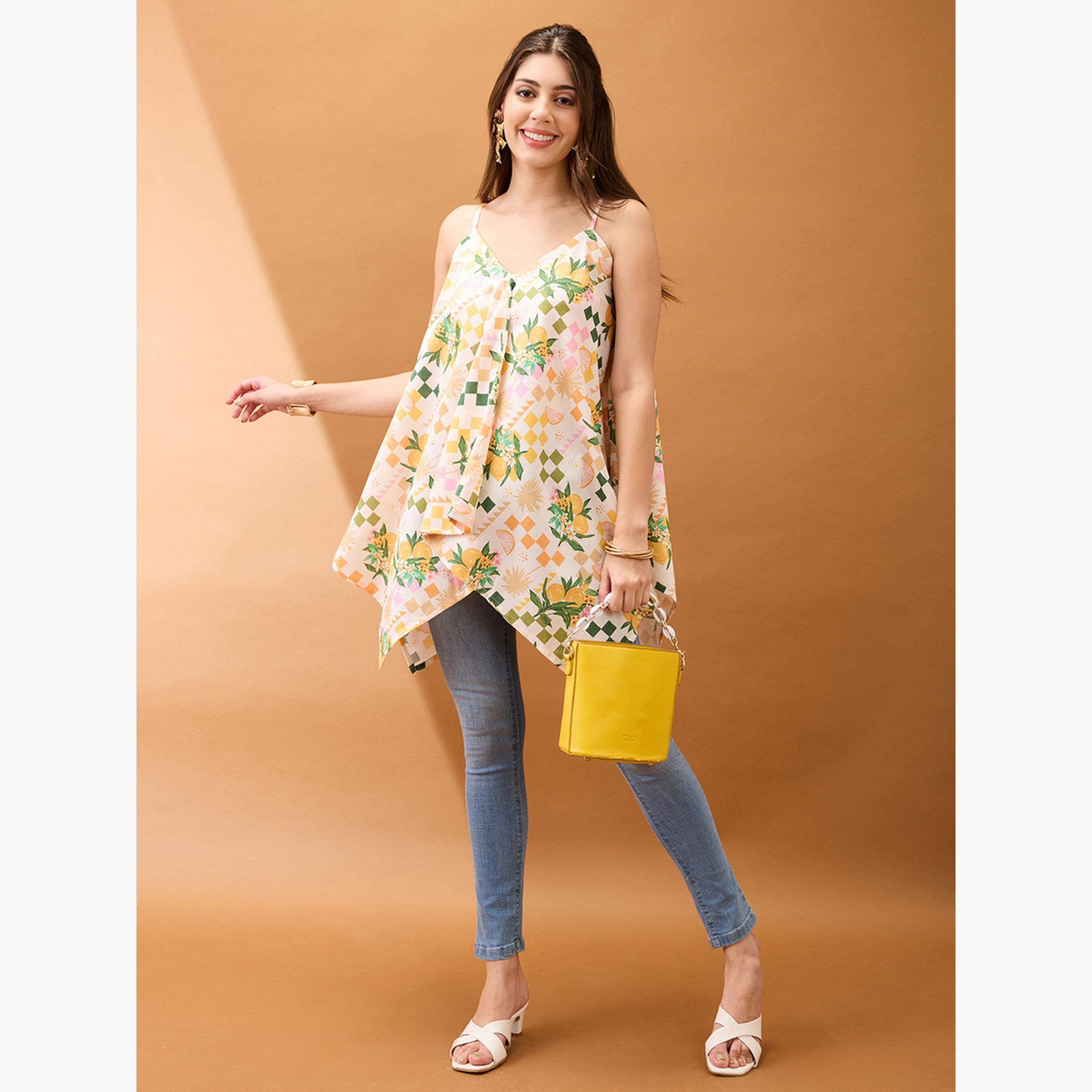 غلوبوص × ستايلي - بلوزة بطبعة فاكهة زهرية وحافة غير متماثلة-women-clothing-shirtsandblouses-blouses-image-2
