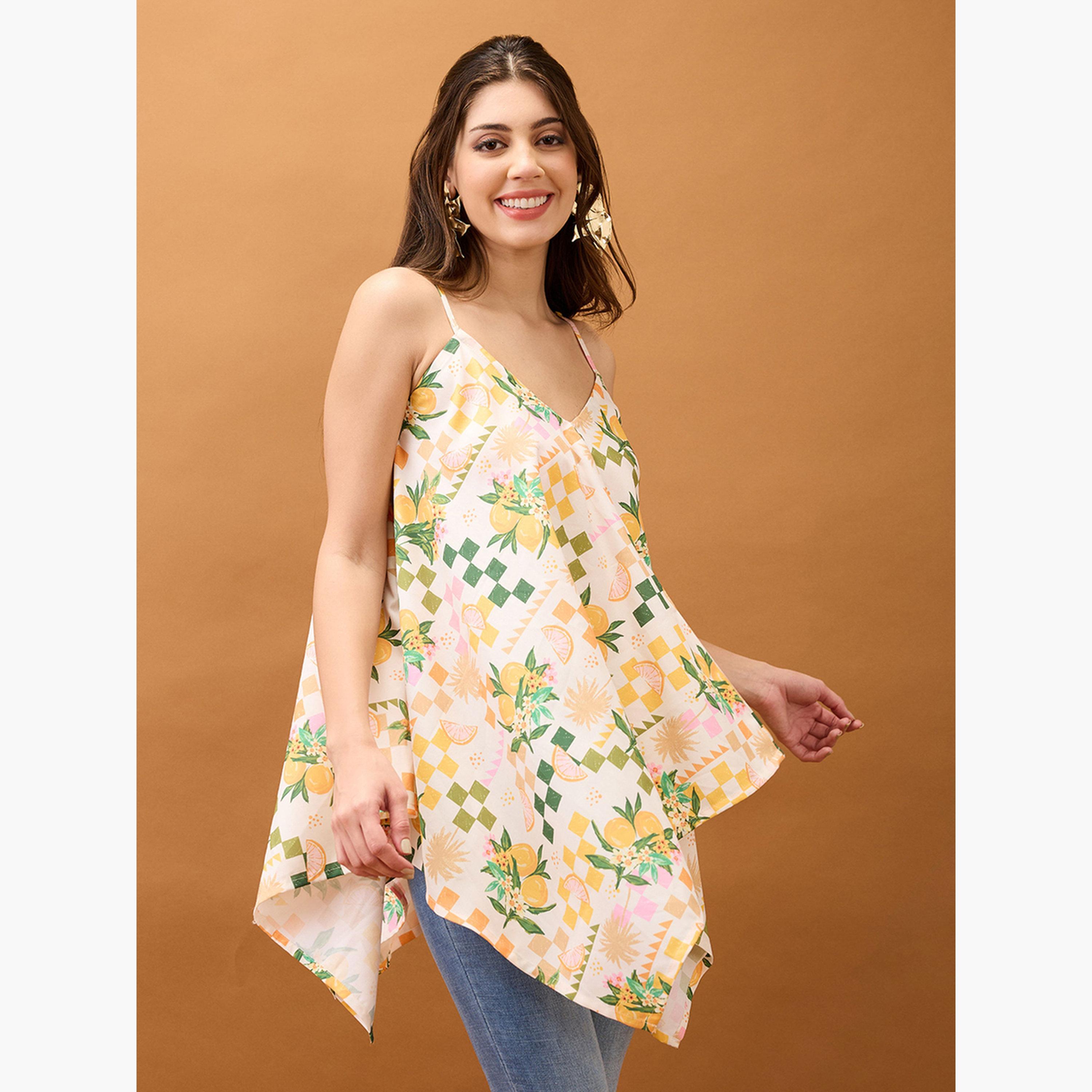 غلوبوص × ستايلي - بلوزة بطبعة فاكهة زهرية وحافة غير متماثلة-women-clothing-shirtsandblouses-blouses-image-3