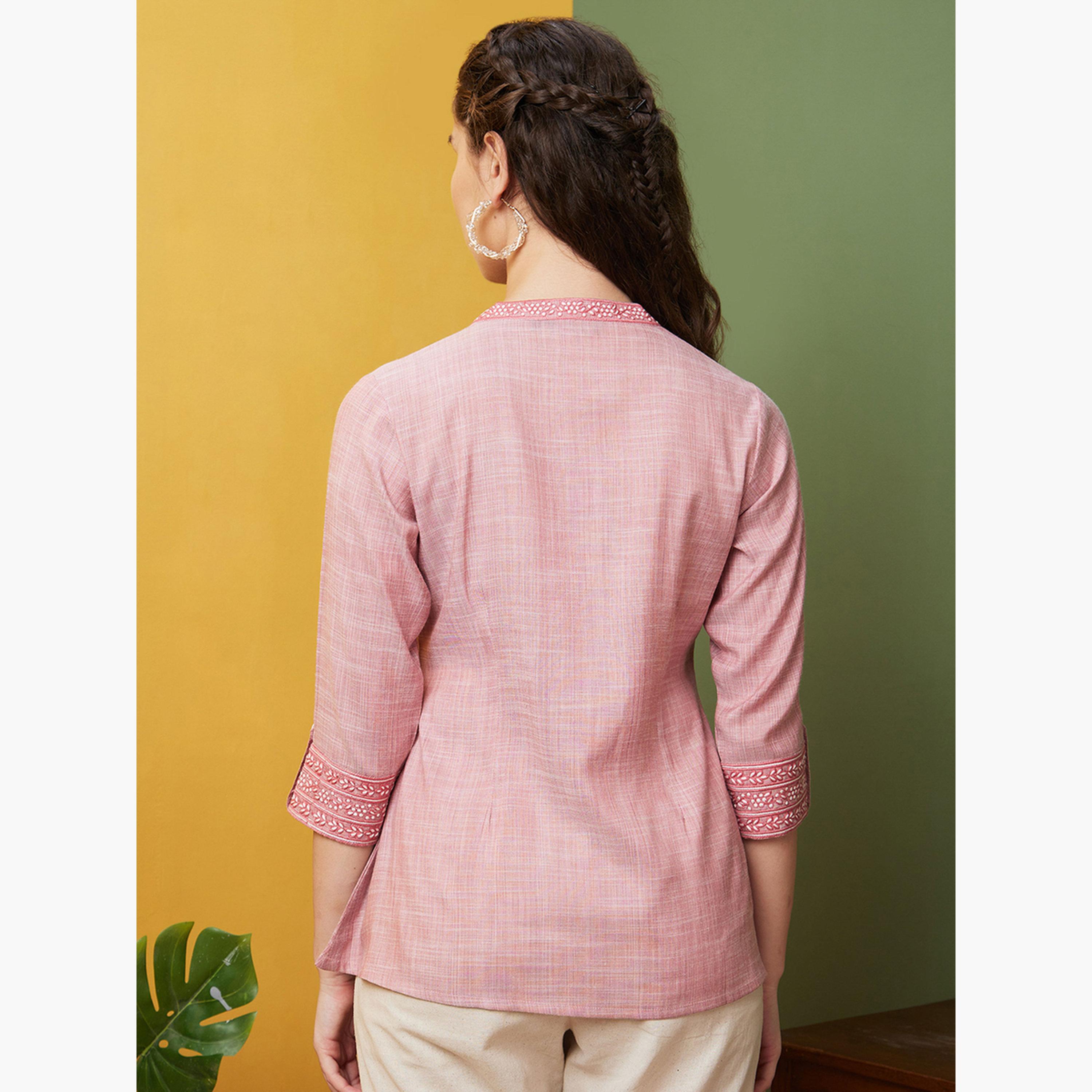 Globus X Styli Embroidered Mandarin Collar Flared Hem Tunic-women-clothing-shirtsandblouses-blouses-image-3