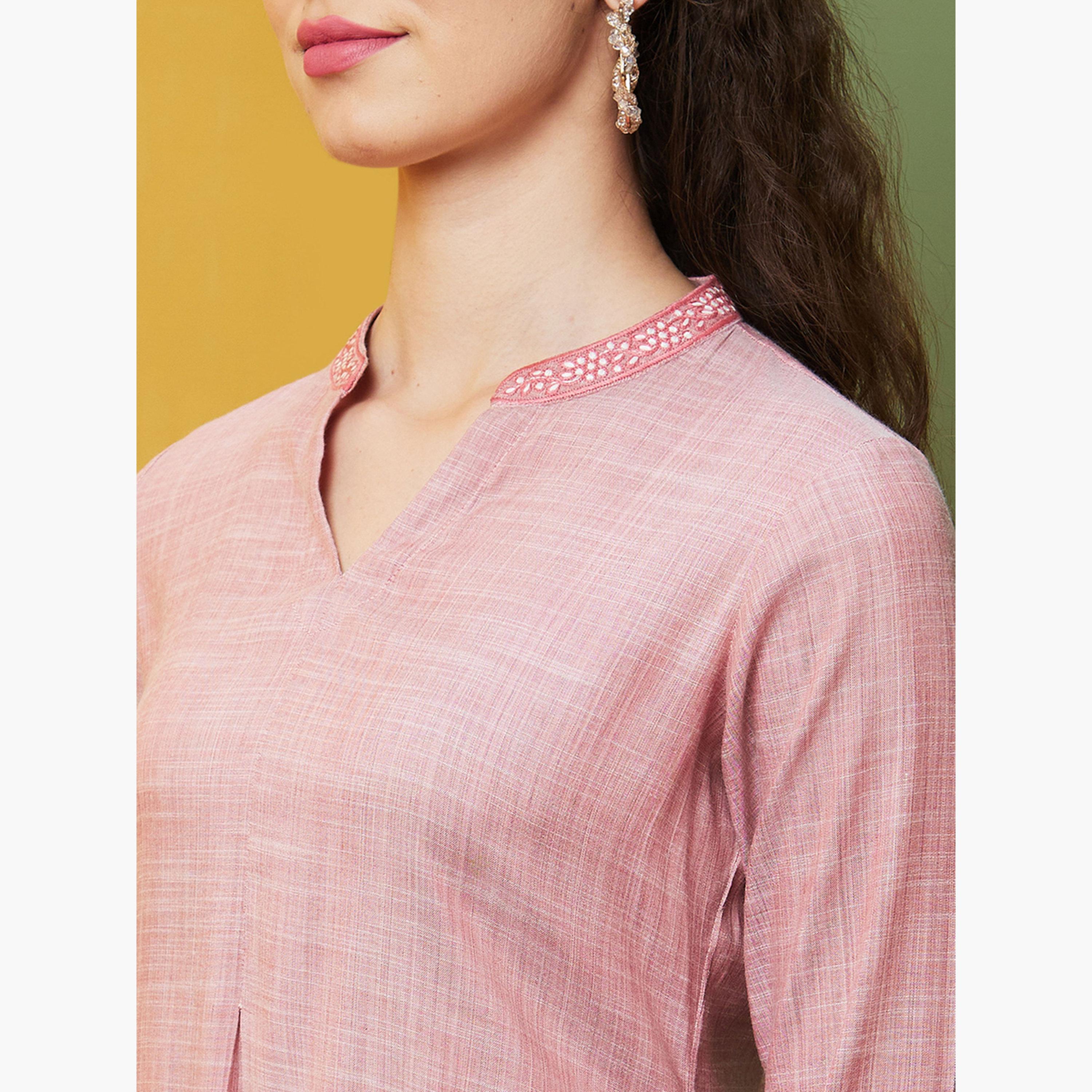 Globus X Styli Embroidered Mandarin Collar Flared Hem Tunic-women-clothing-shirtsandblouses-blouses-image-5