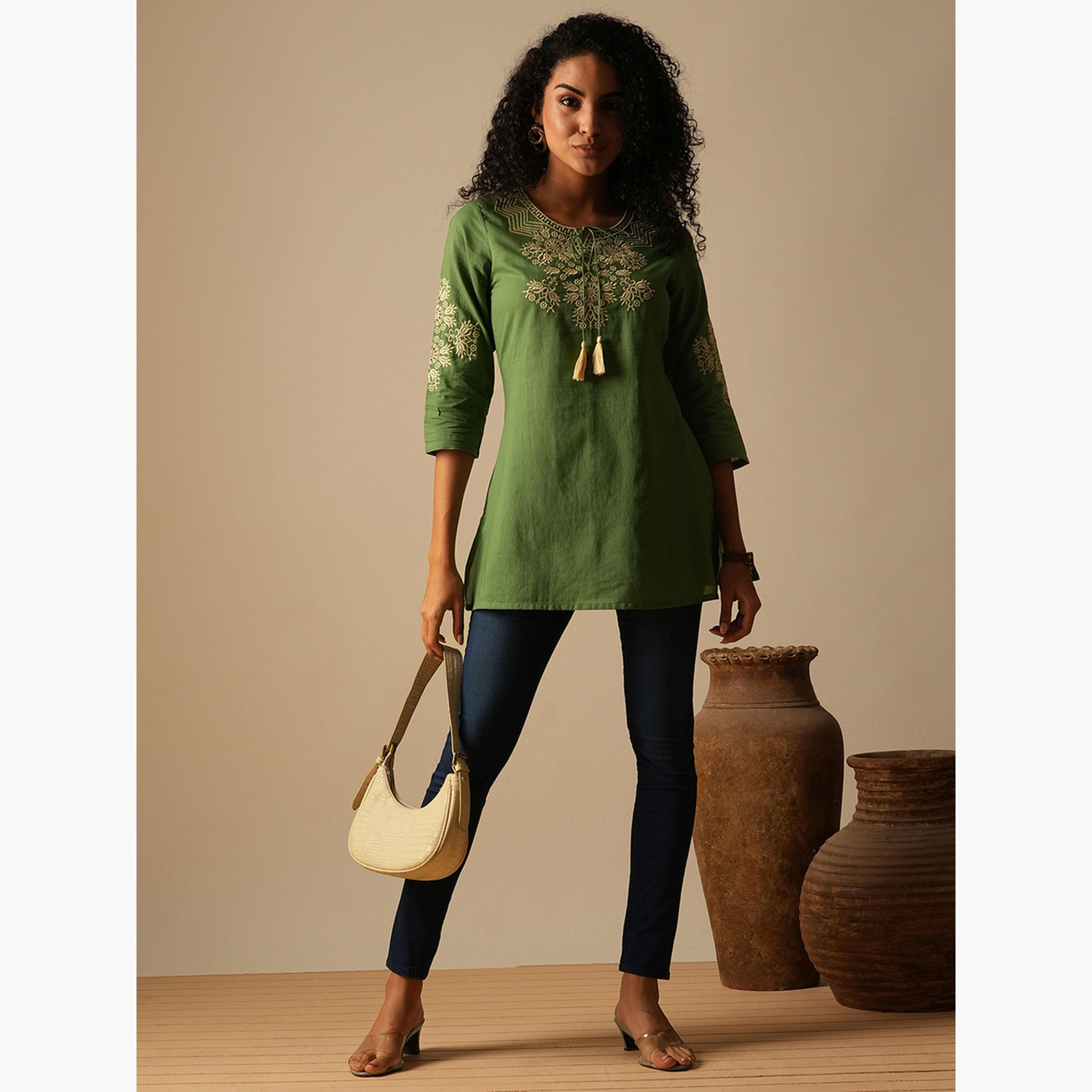 غلوبوص × ستايلي - تونيك عمل مطرز برباط حول الرقبة-women-clothing-shirtsandblouses-blouses-image-2