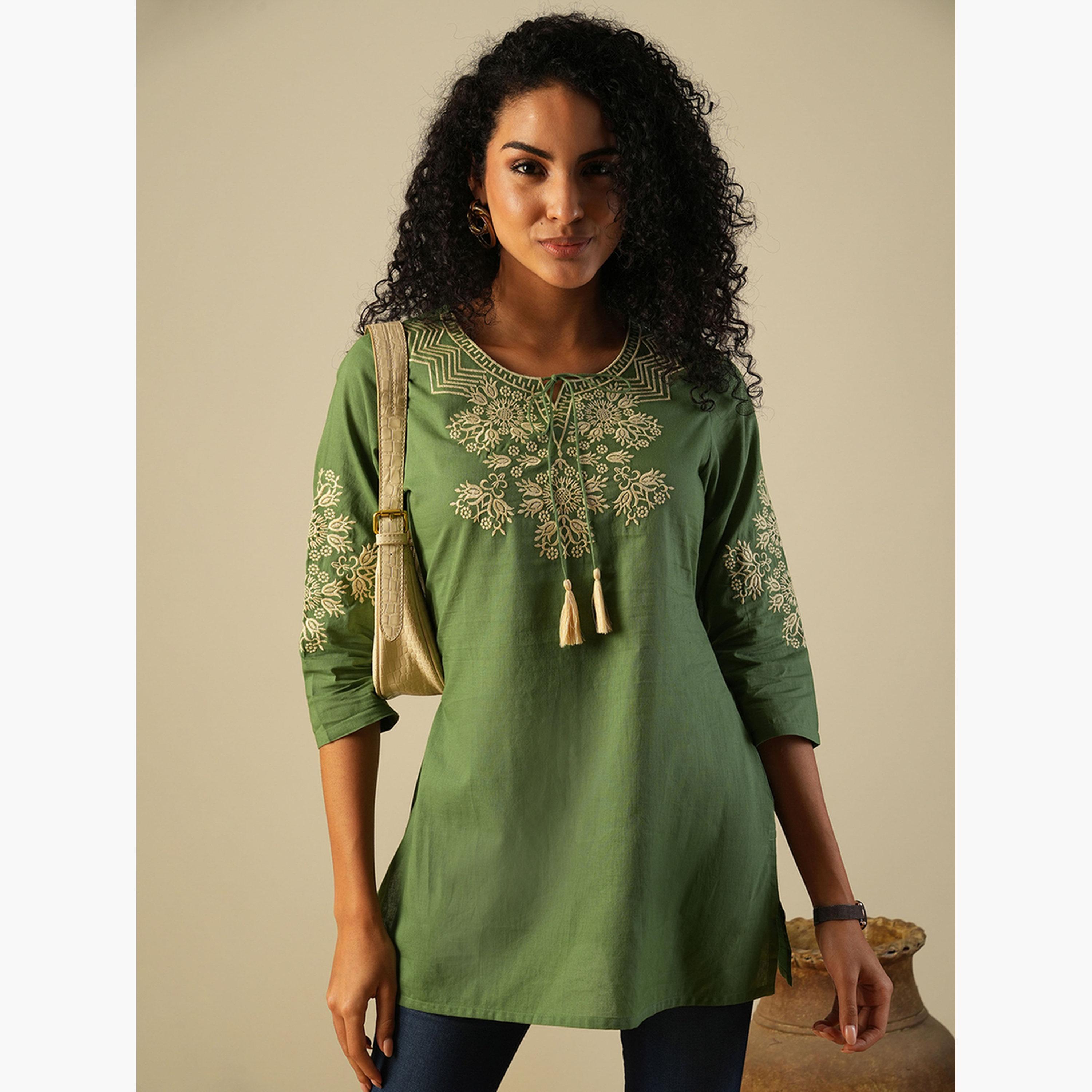 غلوبوص × ستايلي - تونيك عمل مطرز برباط حول الرقبة-women-clothing-shirtsandblouses-blouses-image-4