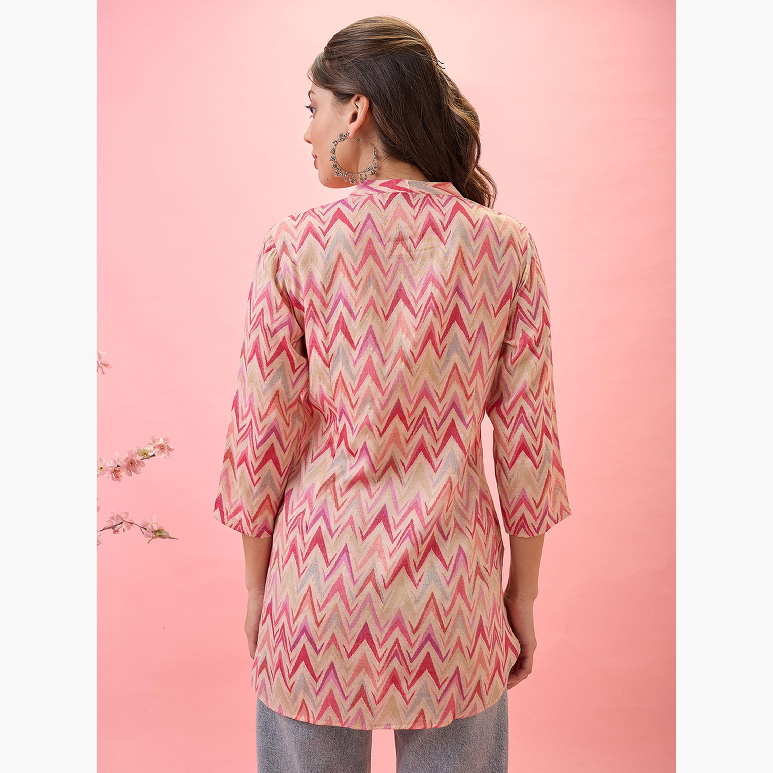 غلوبوص × ستايلي - تونيك عمل بياقة ماندرين وطبعة شيفرون-women-clothing-shirtsandblouses-blouses-image-3
