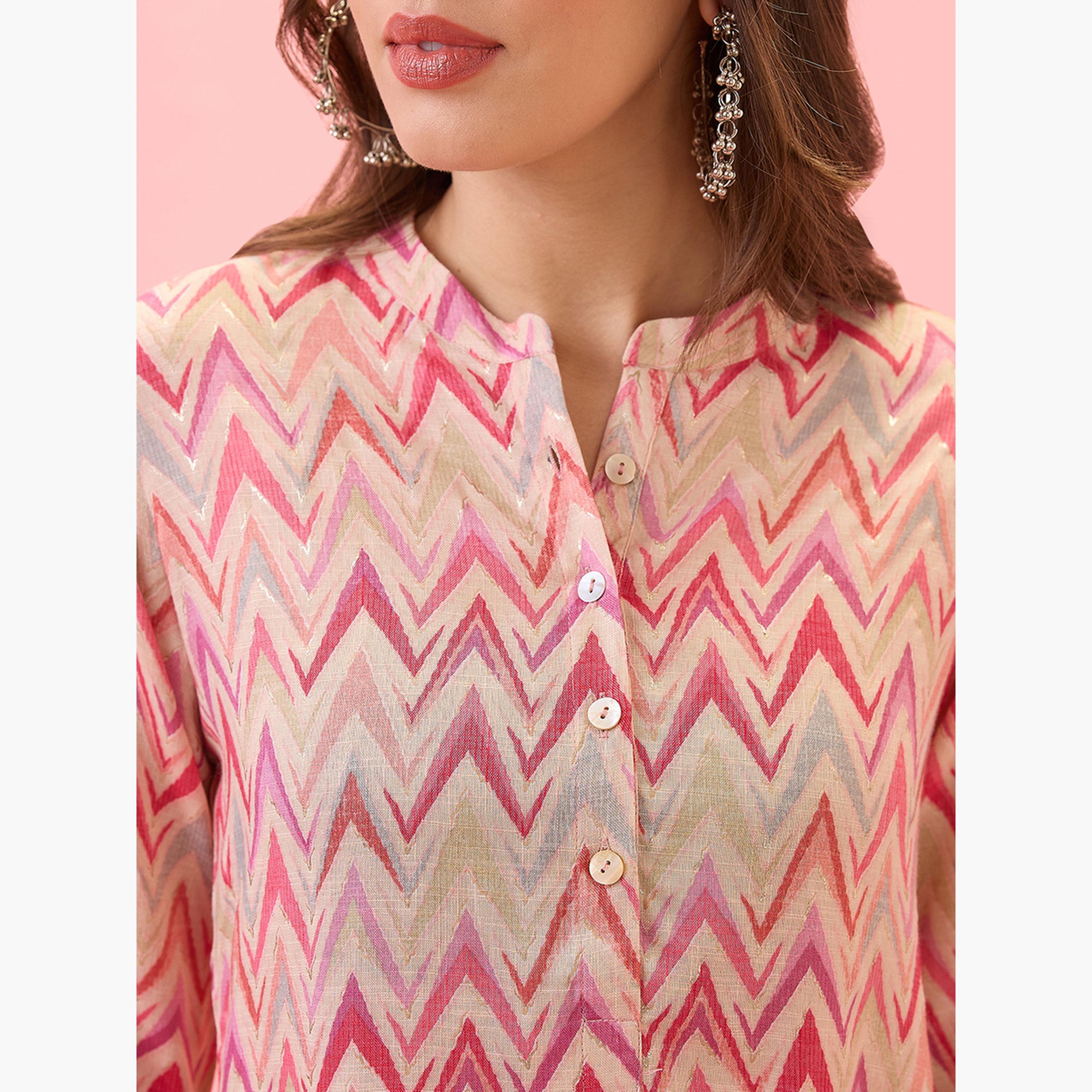 غلوبوص × ستايلي - تونيك عمل بياقة ماندرين وطبعة شيفرون-women-clothing-shirtsandblouses-blouses-image-5